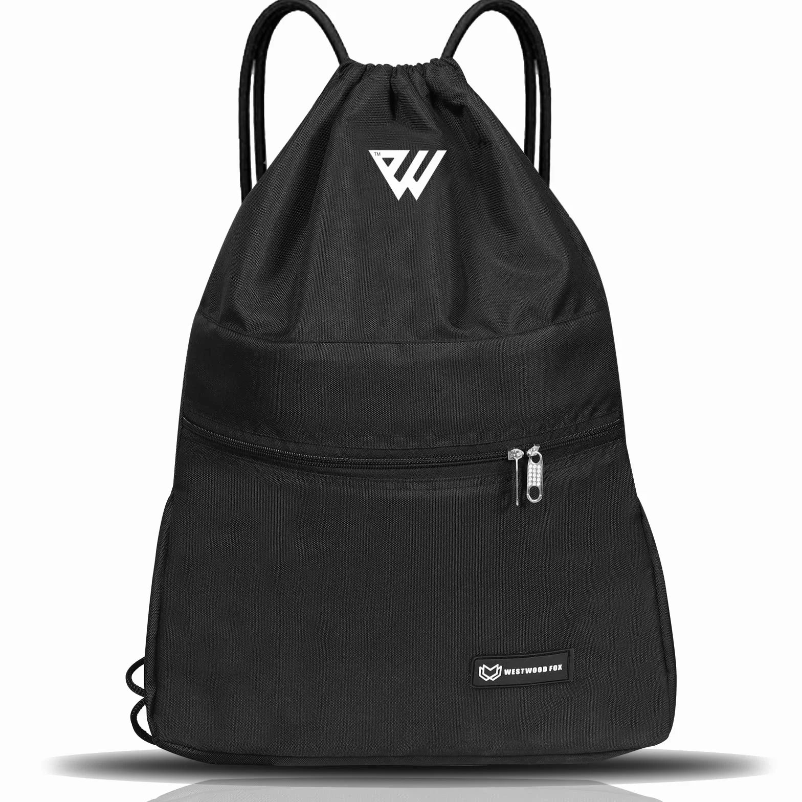 WESTWOOD FOX Torba ze sznurkiem, wodoodporna torba sportowa z tkaniny typu oxford, unisex, duża, sportowy plecak ze sznurkiem, idealna do szkoły, podróży, pływania, wakacji, (Black)