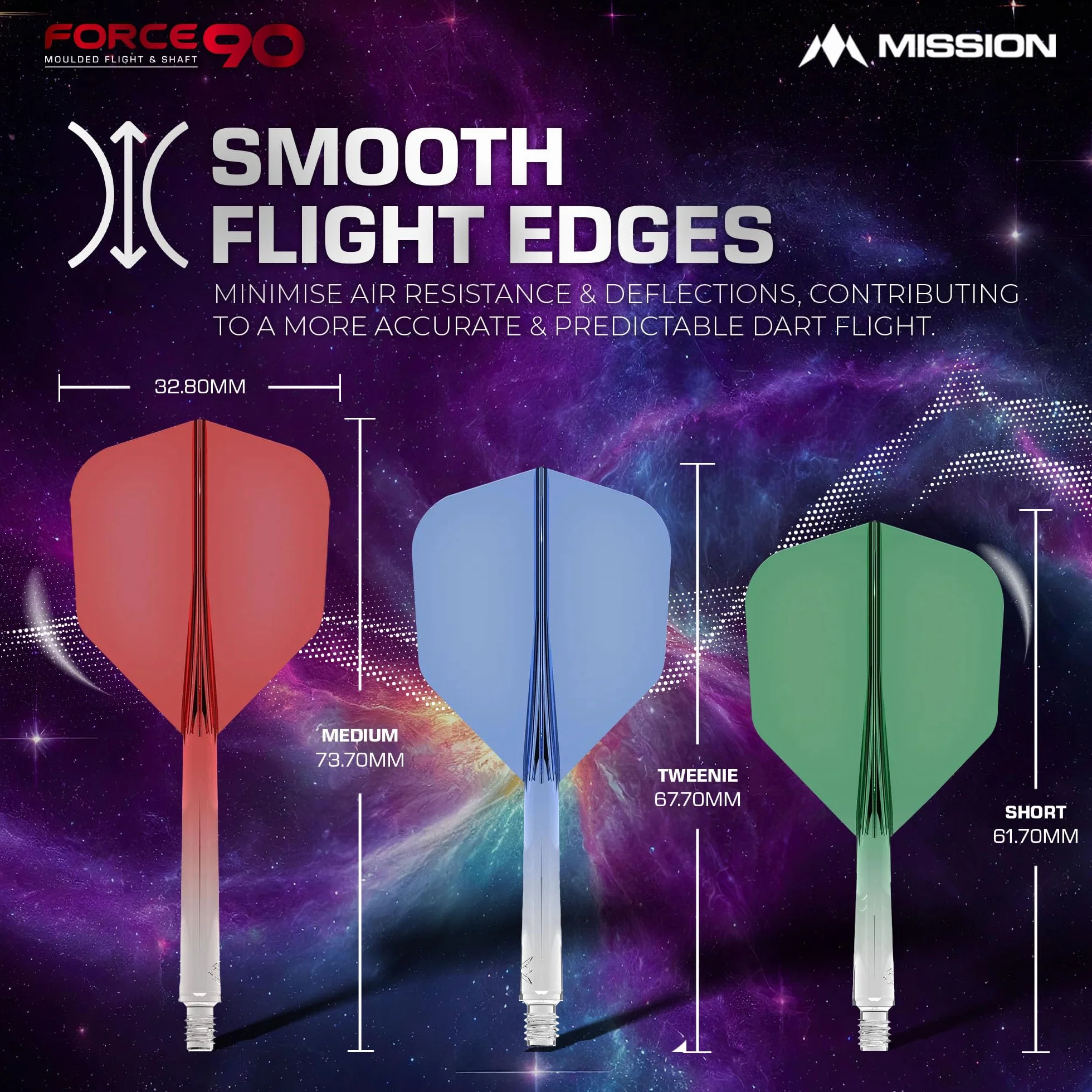 Mission Darts Force 90 | Zintegrowany precyzyjnie formowany system lotu i wałka do rzutek, 3 sztuki, profesjonalne, wysoce trwałe, kombinowane loty i łodygi 2 w 1, standard nr 6