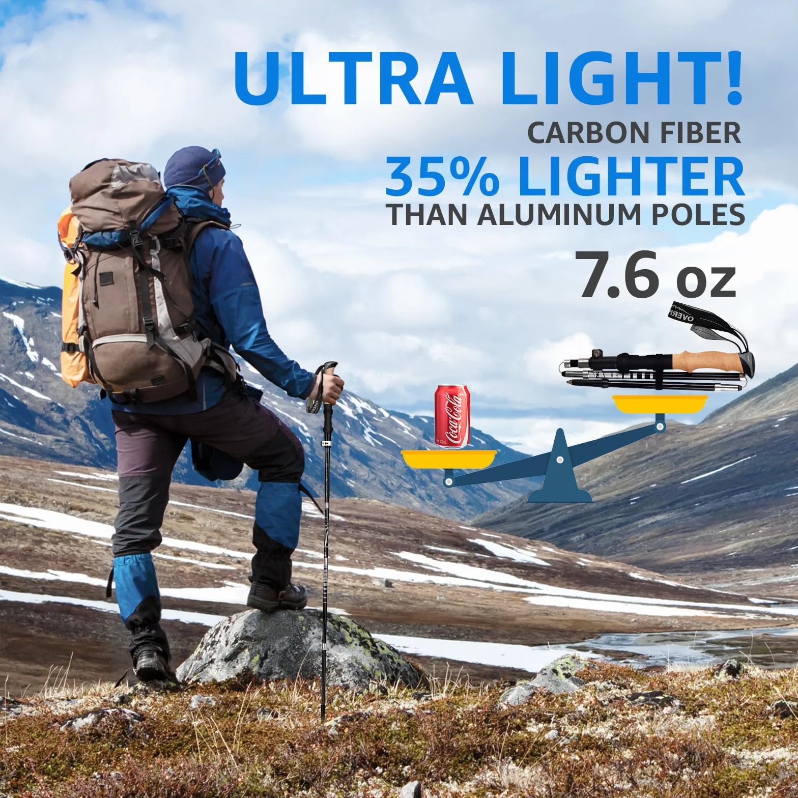 Overmont Kijki trekkingowe z włókna węglowego 7075 aluminium składane regulowane 105-125 cm do nordic walkingu 1 para