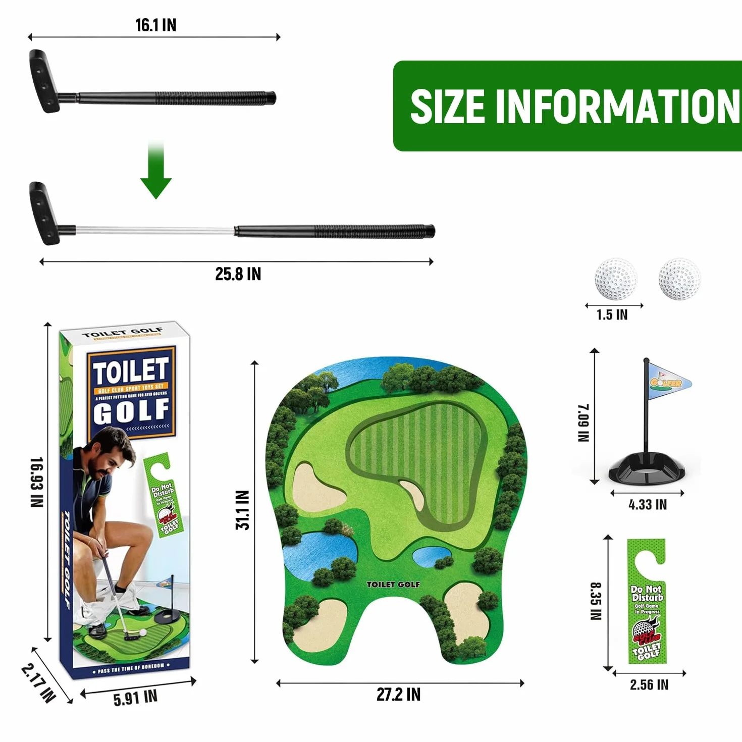 Byffoer Zestaw prezentowy do golfa toaletowego, gra w minigolfa z kijem i piłkami, zestaw do golfa toaletowego, mini golf do domu, zestaw golfowy