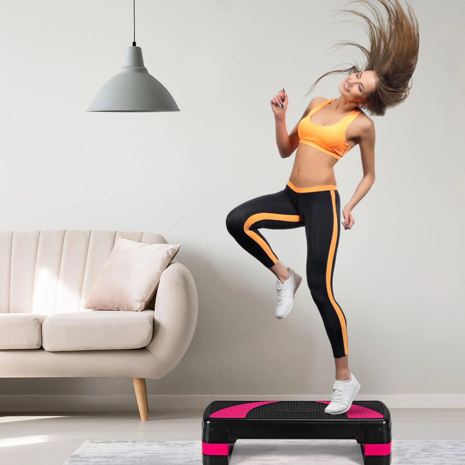 KOMFOTTEU Step fitness z regulacją wysokości w zakresie 10/15/21 cm, aerobik z odpinanymi nogami, platforma sportowa Stepper o pojemności do 250 kg, trening w domu i siłowni