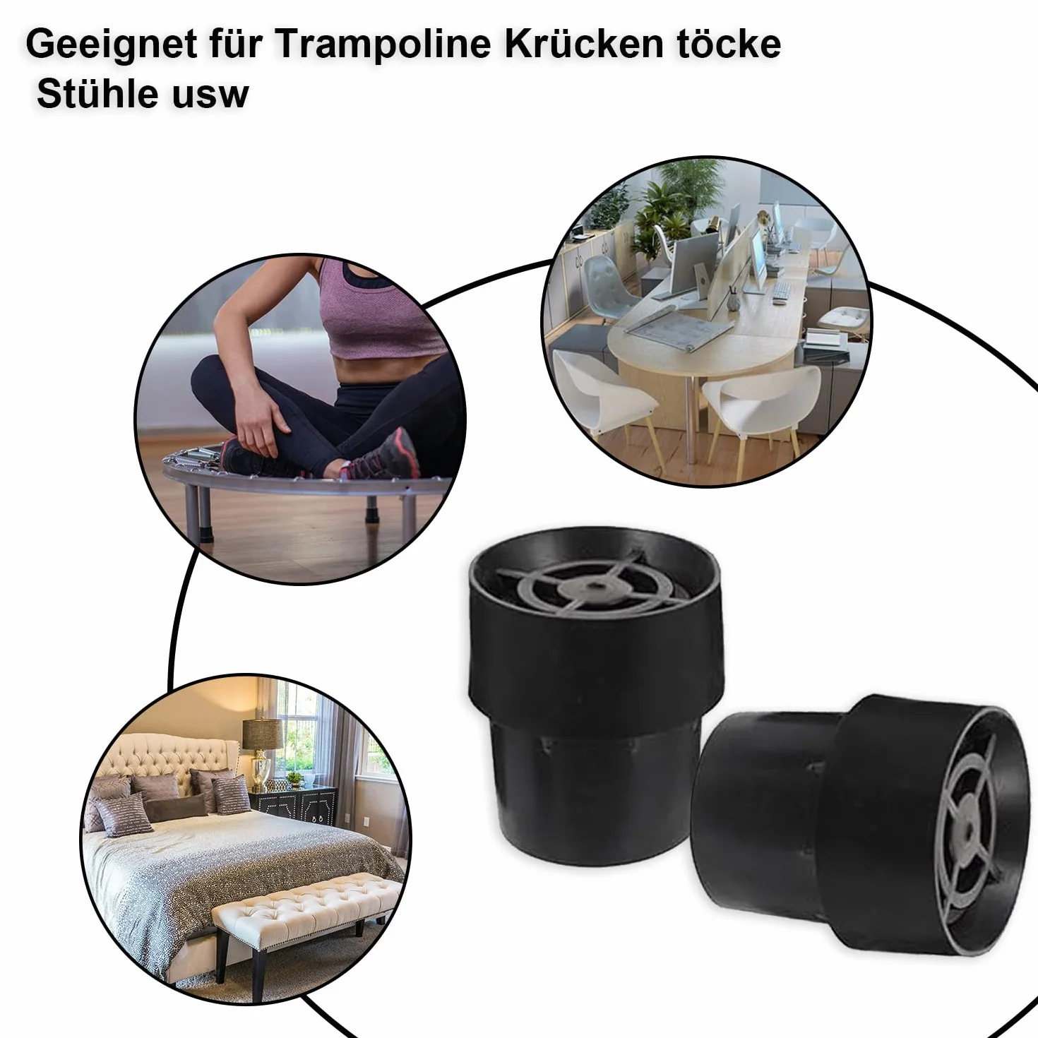 12 gumowych nóżek do trampoliny, antypoślizgowe nakładki na nogi do trampoliny, okrągły design, czarne