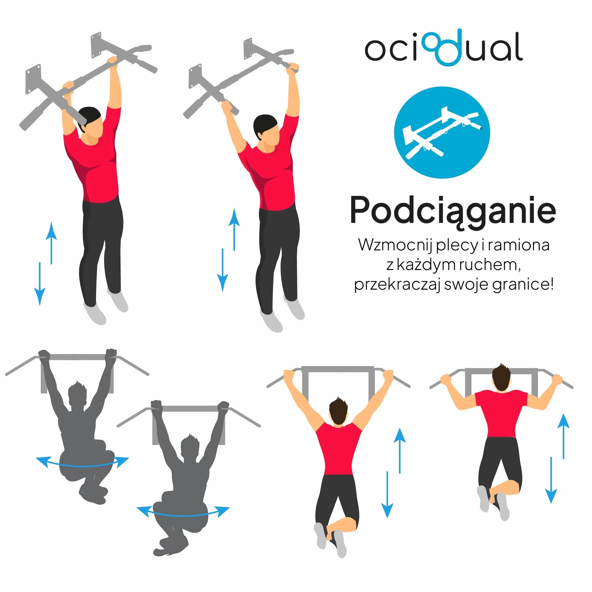 OcioDual Professional ścienny drążek do podciągania, wielofunkcyjny, podciąganie w domu, ćwiczenia na ringu, boks, trening w zawieszeniu, kalistenika, siłownia domowa, trening bokserski