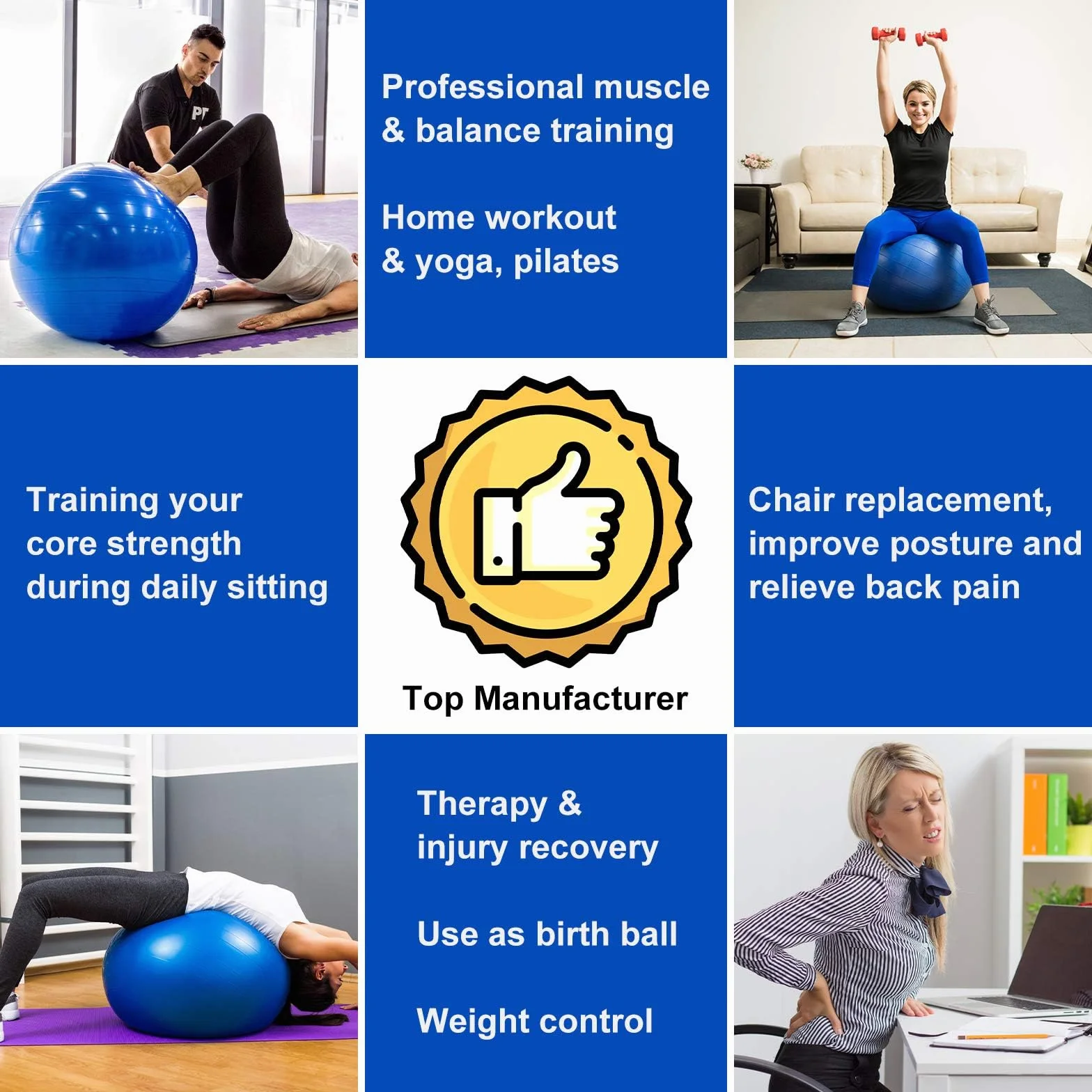 flintronic 85 cm piłka fitness, odporna na pękanie i stabilność, z pompką, narzędziem z nasadką i instrukcją do gimnastyki, jogi, ćwiczeń równowagi, treningu, fitnessu