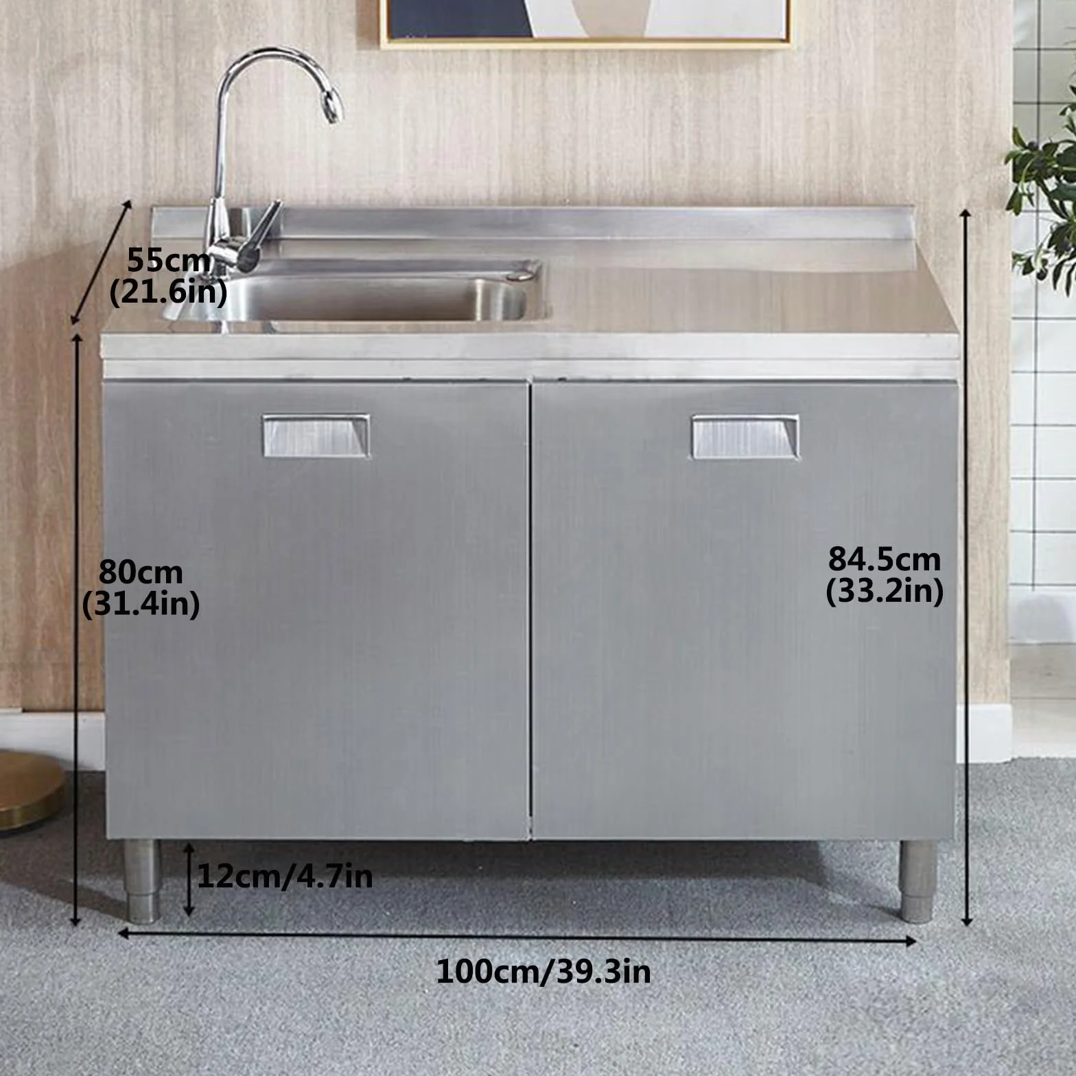 Szafka na zlew ze stali nierdzewnej 100 x 55 x 84,5 cm lewa deska odpływowa