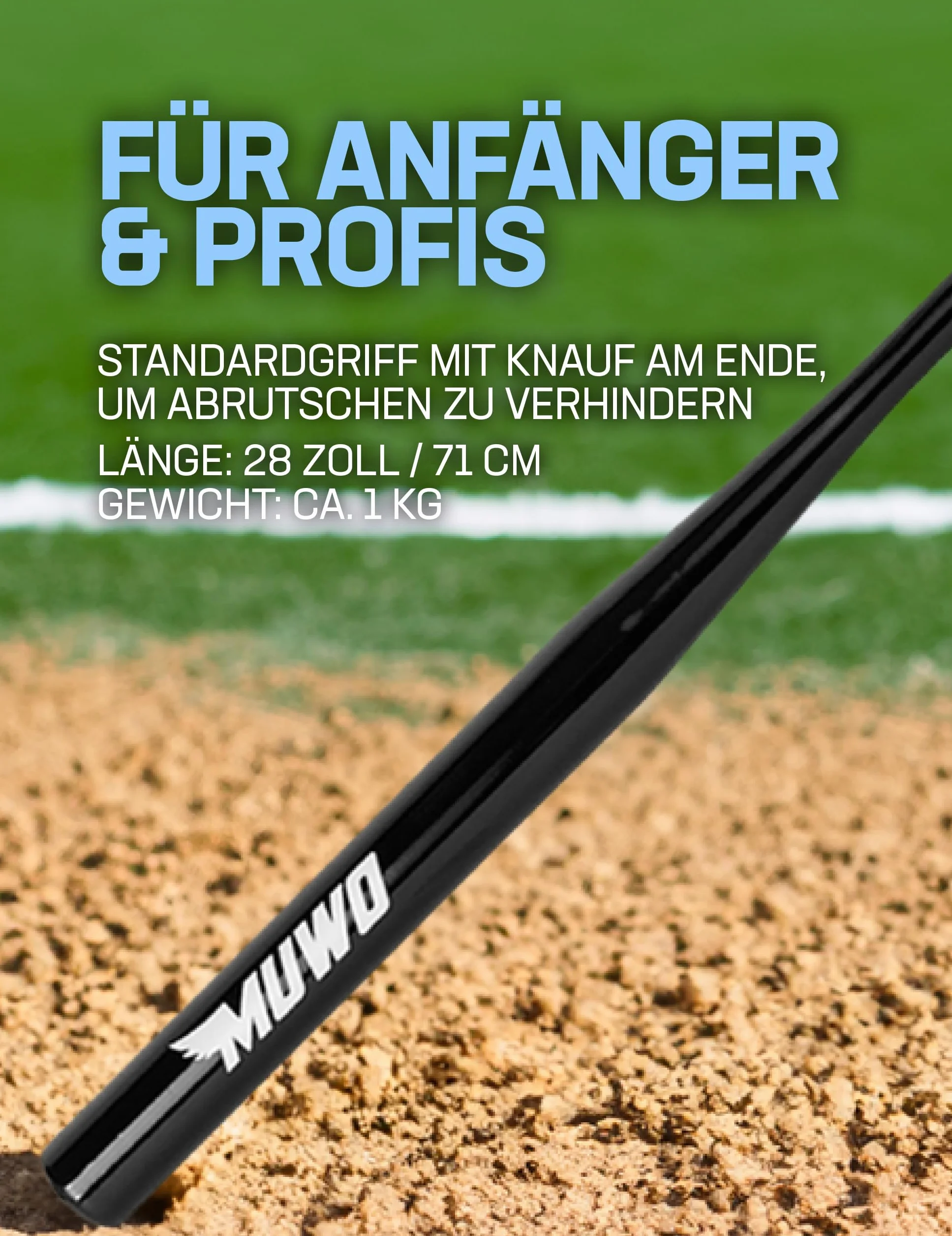 MUWO Kij baseballowy ze stali nierdzewnej z lakierowaną powierzchnią. Odpowiedni dla początkujących, hobbystów i profesjonalistów, 7 żywych kolorów. Długość: 28 cali (0,71 m), waga: 980 g