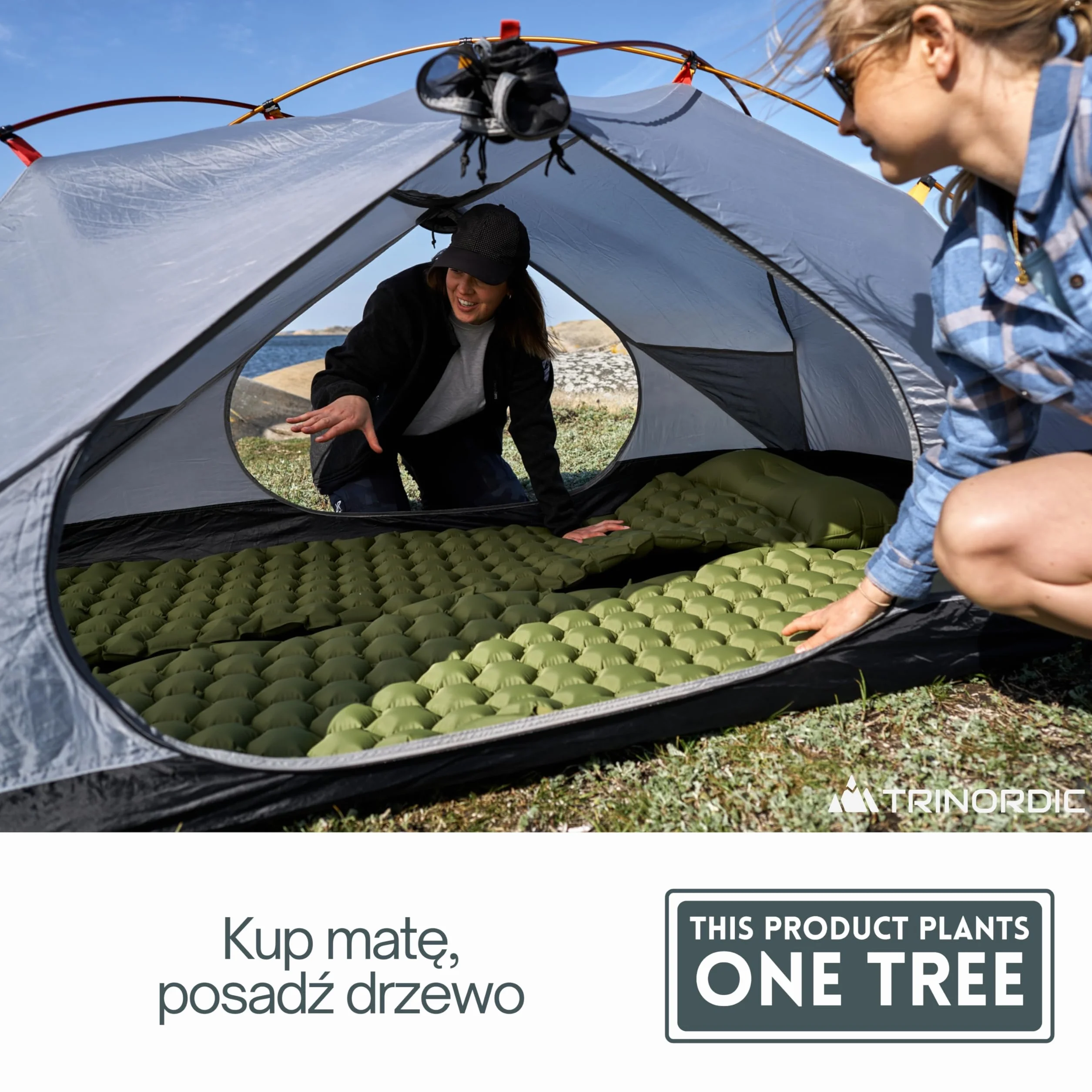 TRINORDIC Ultralekki Materac Kempingowy z Poduszką - Pojedynczy Materac Powietrzny, Wytrzymały Sprzęt Kempingowy - Zielony Lasowy