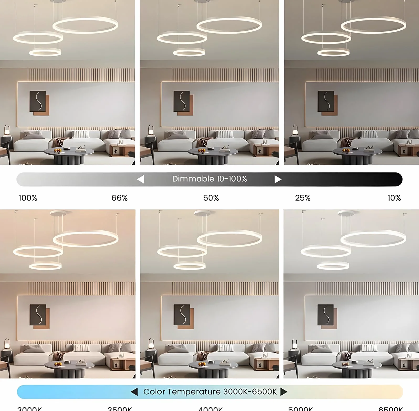 Nowoczesny Żyrandol LED 45W 3 Biały Pierścienie 20+40+60cm Metalowy Akrylowy Ściemniany Pilotem 2,4G Lampa Wisząca Sufitowa
