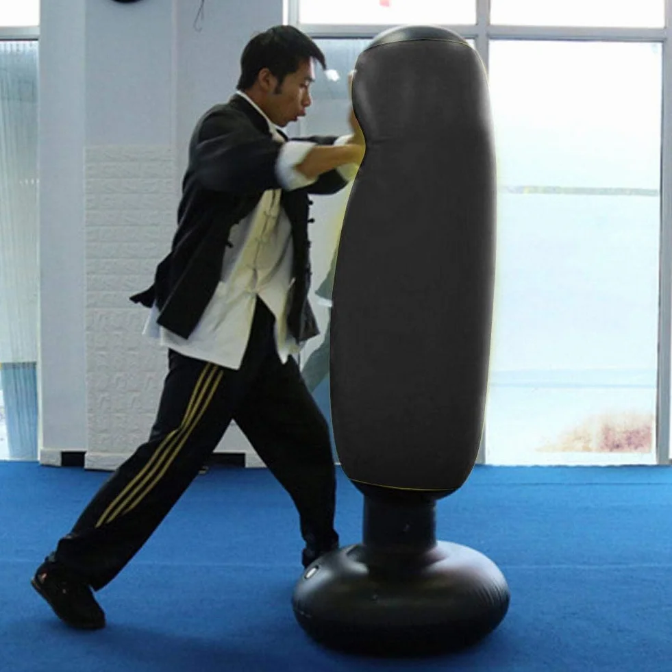 Worek bokserski, PVC 160cm stojący nadmuchiwany worek bokserski dla dorosłych i dzieci, fitness hit sandbag, worek bokserski typu column cup (czarny)