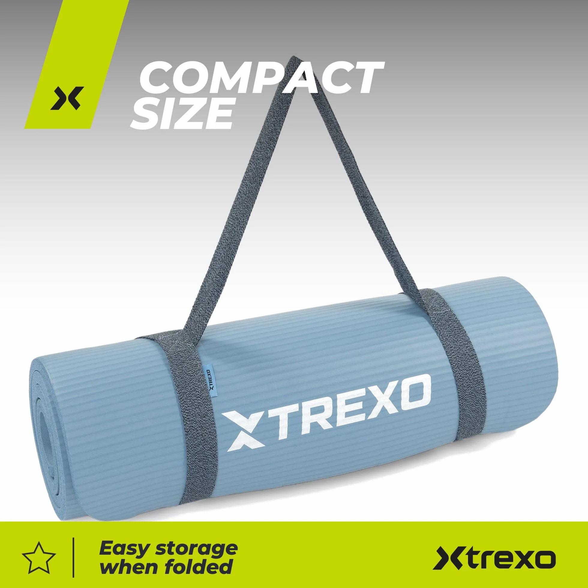 XTREXO NBR mata do ćwiczeń w kolorze jasnoróżowym, 183 x 61 cm, materiał o wyjątkowej trwałości i elastyczności, grubość 15 mm z antypoślizgową teksturą, w komplecie z paskiem do noszenia, idealna do