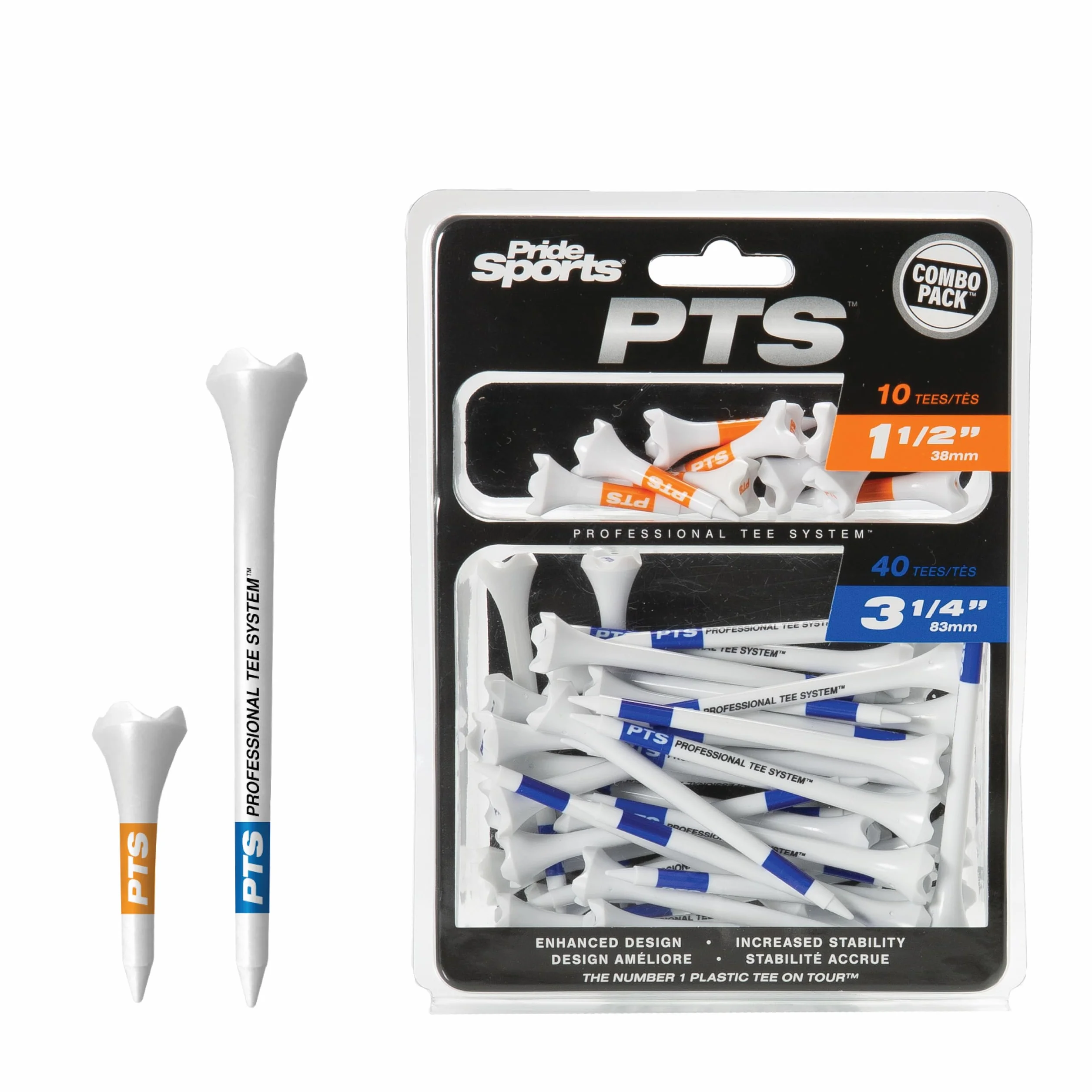 Pride Golf Tee Pride Professional Tee System, zestaw plastikowych kołeczków golfowych Pride Performance, 3-1/4 cala
