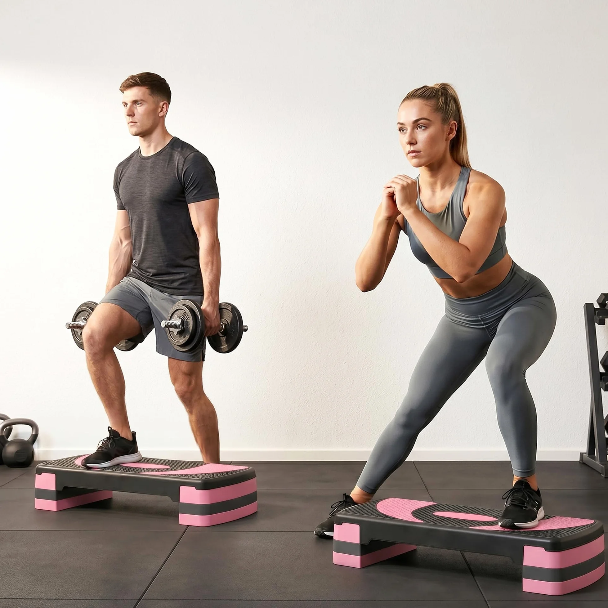 HOMCOM Stepper stepper z regulacją wysokości, z powłoką antypoślizgową, 3 stopnie (10/15/20 cm), antypoślizgowy, do domu, studia fitness, biura, tworzywo sztuczne