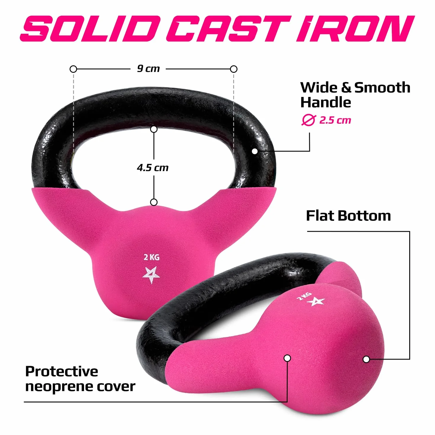 Yes4All DLKP Kettlebell ciężarki z powłoką neoprenową, do treningu siłowego, 2 kg, różowe