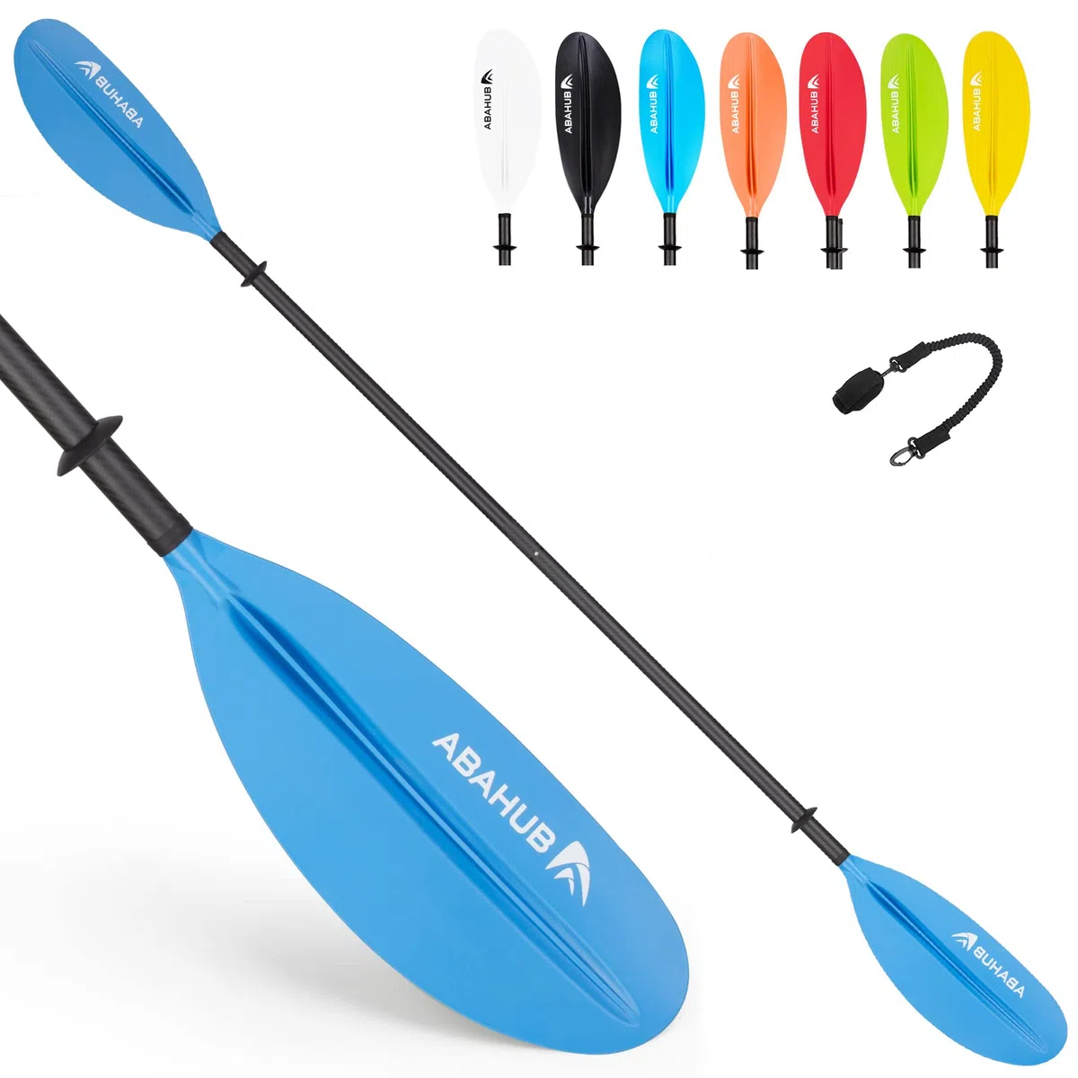 Abahub 230cm Kajak WiosłO WęGlowe PodwóJne WiosłO Do Kajaka łóDź WiosłOwa Kayak Paddle, PręT Ze Stopu WęGla, Plastikowe Ostrza Czarny/BiałY/Niebieski/Zielony/PomarańCzowy/żółTy