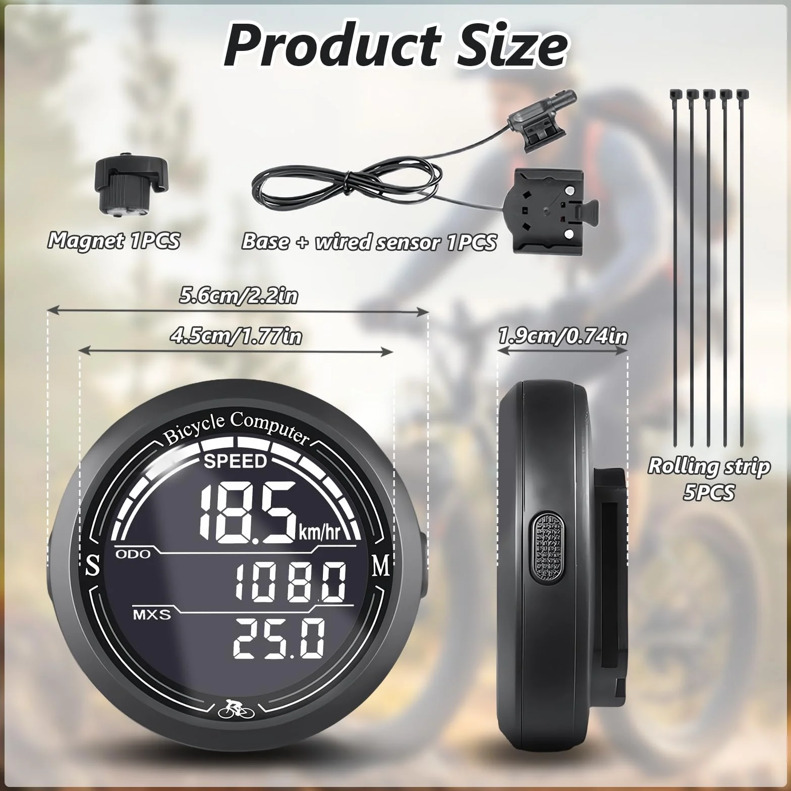 Komputer rowerowy bezprzewodowy, ekran LCD 5.6 cm, automatyczne podświetlenie, uniwersalny 19 funkcji, wodoodporność IP67, prędkościomierz rowerowy i licznik kilometrów, nadaje się do jazdy na