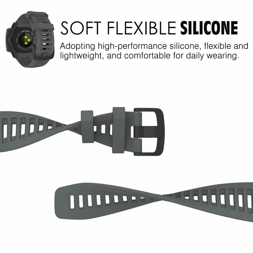MoKo Strap Compatible with Garmin Instinct/Instinct Solar/Tactical/Instinct 2 GPS Smartwatch, 22mm Soft Silicone Sport Replacement Watch Band Wristband