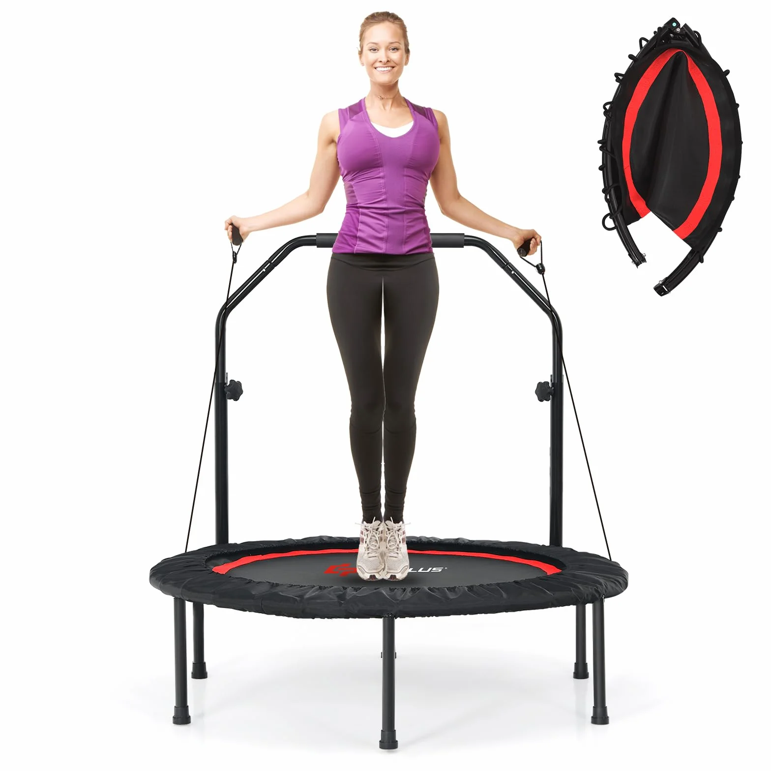 COSTWAY Trampolina Fitness φ101 cm z Uchwytem Regulowanym, Składana, 150 kg