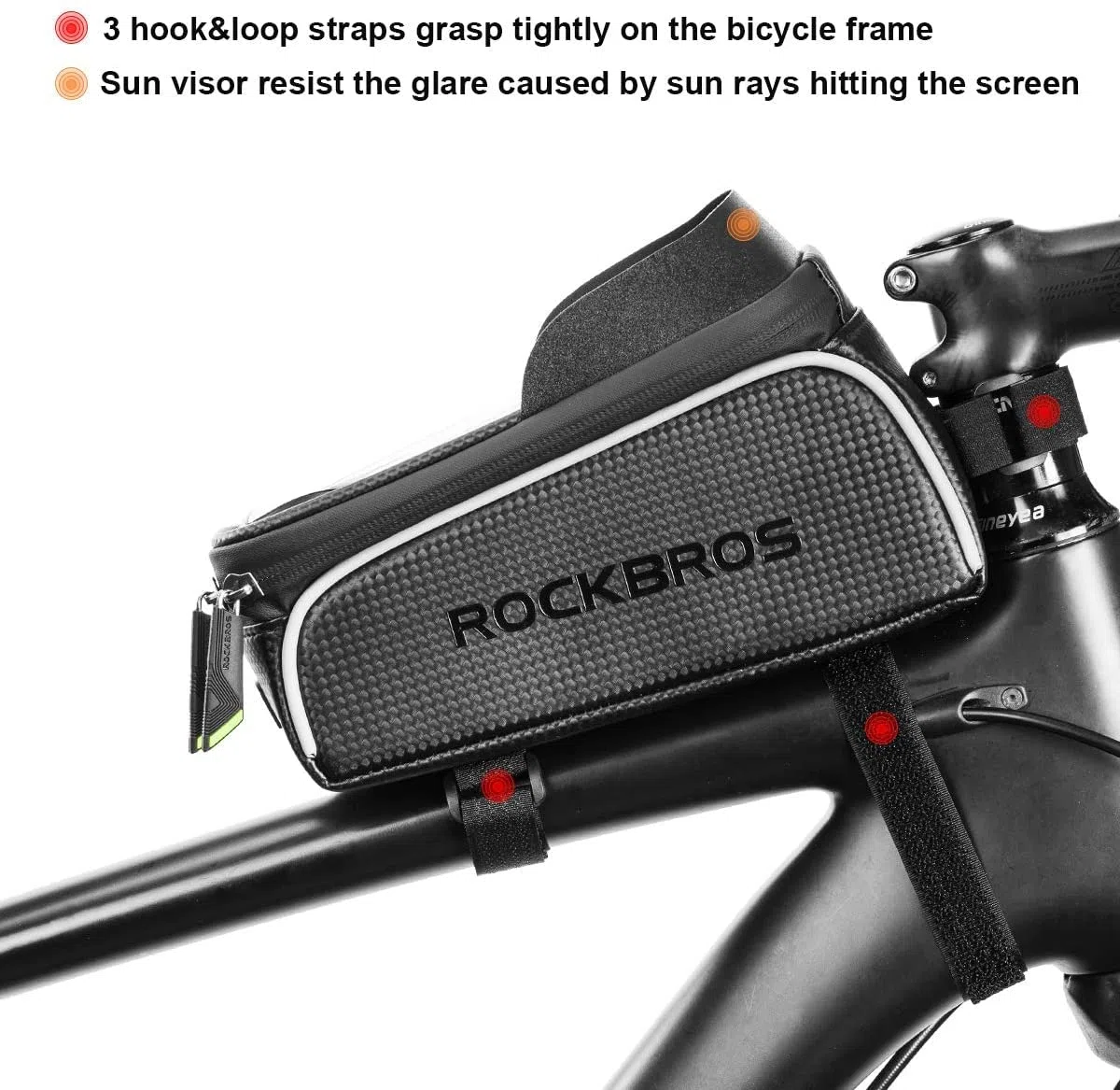 ROCKBROS Torba Rowerowa na Ramę, na Kierownicę, Wodoodporna, Ekran Dotykowy, Duża Pojemność, na iPhone XR/XS/MAX/X/8/7/6Plus, Samsung Galaxy S10Note, Huawei P30 Pro, do Ekranu 6.5 Cala