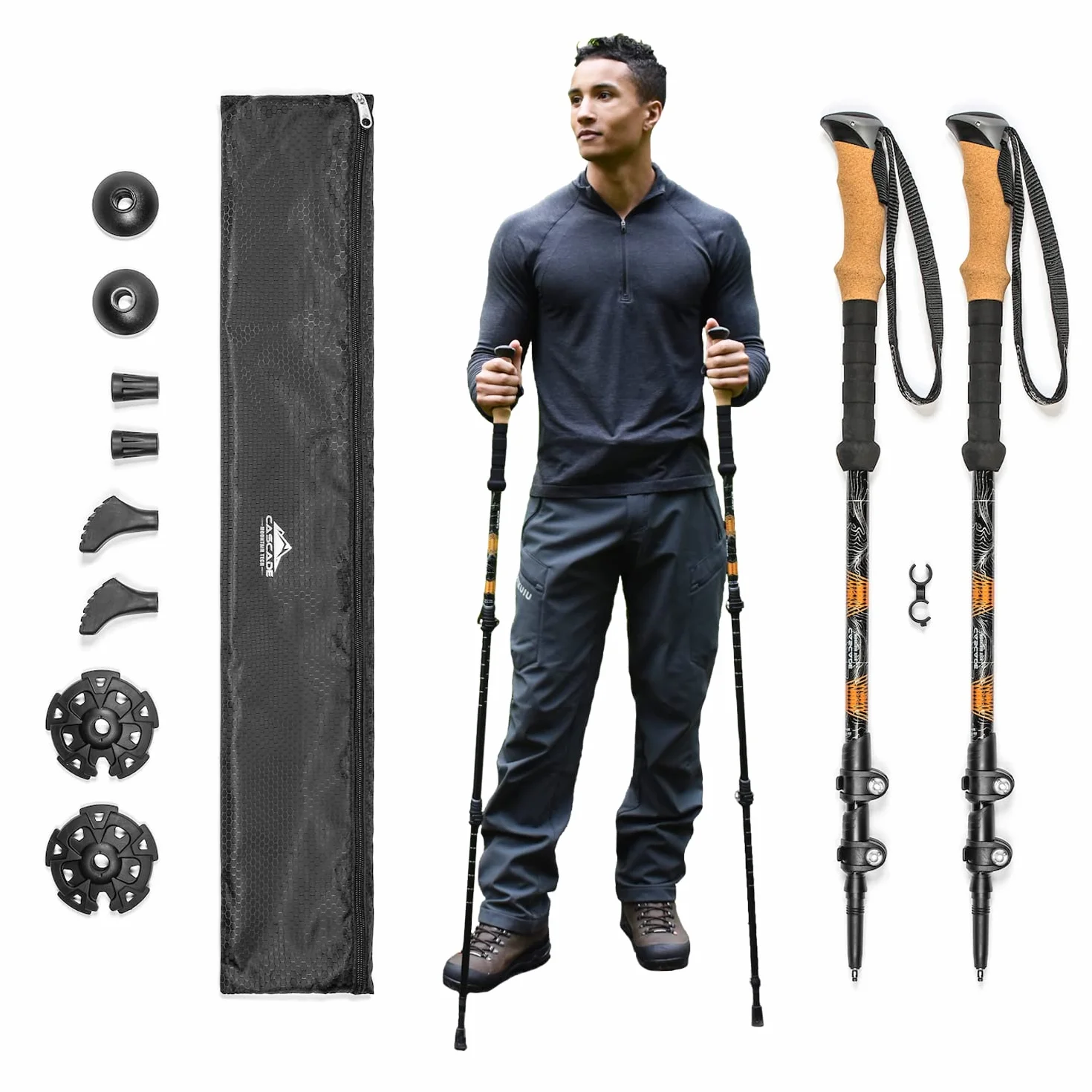 Cascade Mountain Tech Aluminiowe regulowane kijki trekkingowe - lekka szybka blokada kij do chodzenia lub wędrówek - 1 zestaw (2 drążki)