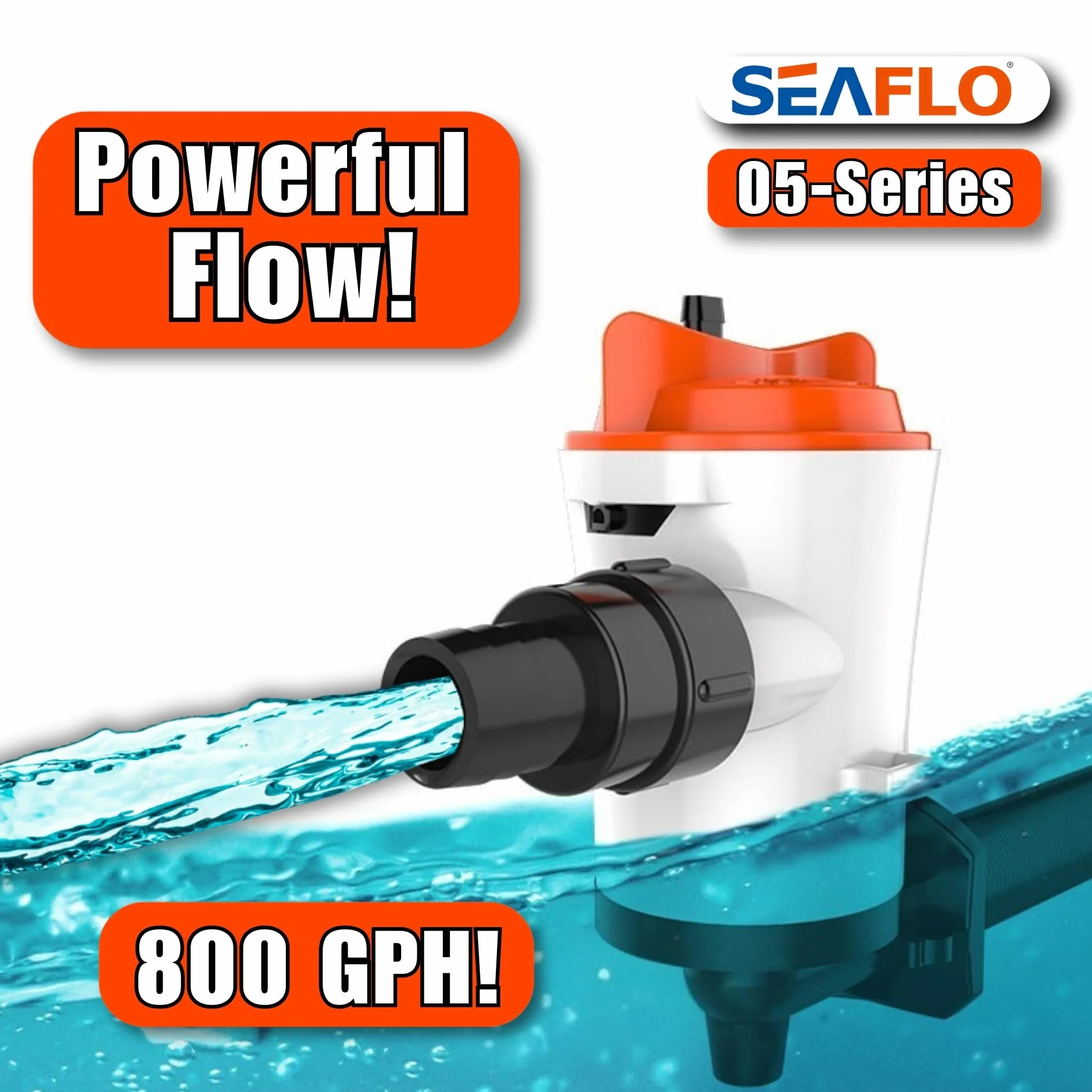SEAFLO Kątowa pompa Baitwell/Livewell serii 05 800 GPH 12V DC zanurzalny napowietrzacz