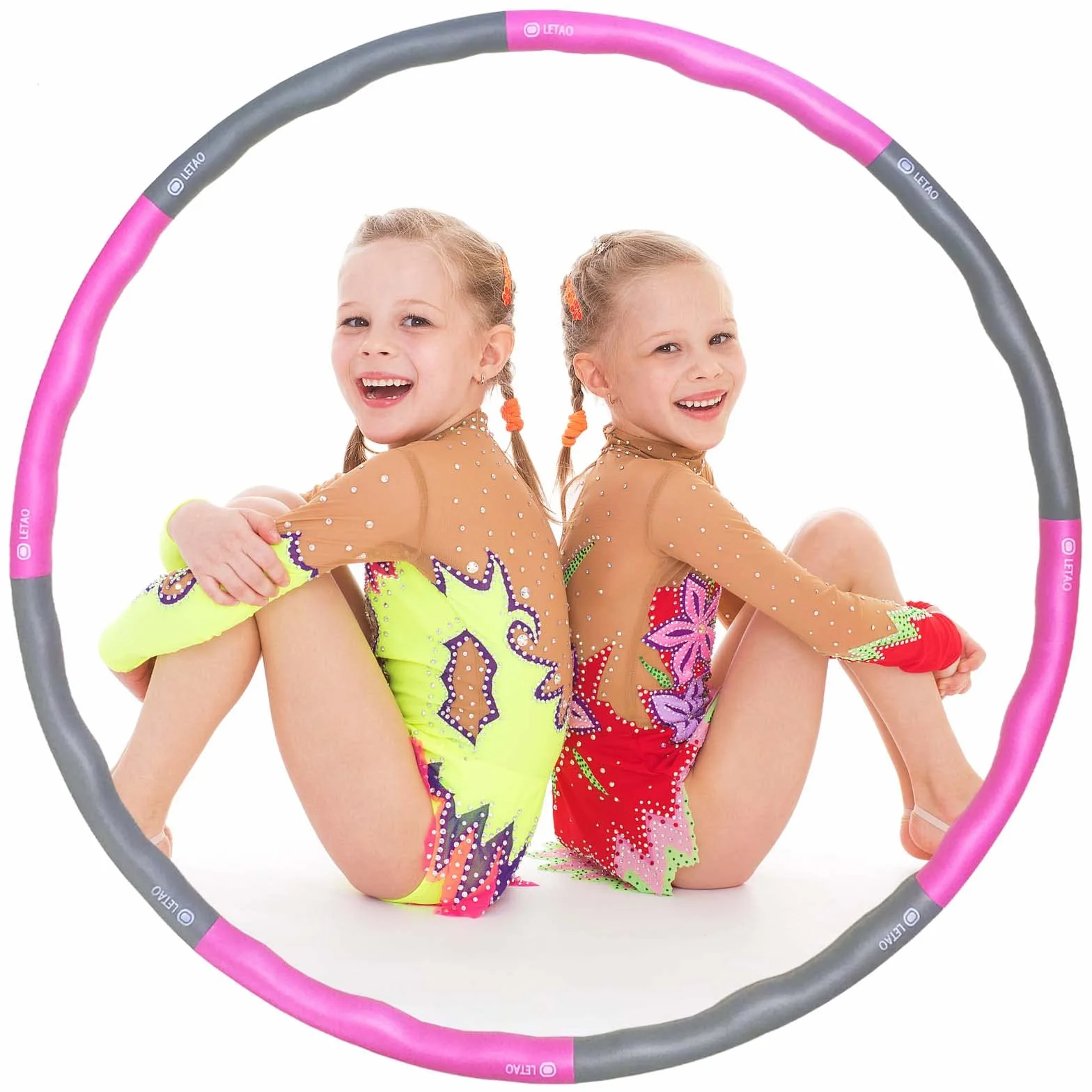 LETAO Hula Hoop dla dzieci, od 36 miesięcy do 12 lat, różowo-szary, 0,7 kg, 95 cm, hula hop dla dzieci, możliwość demontażu i instrukcja elektroniczna