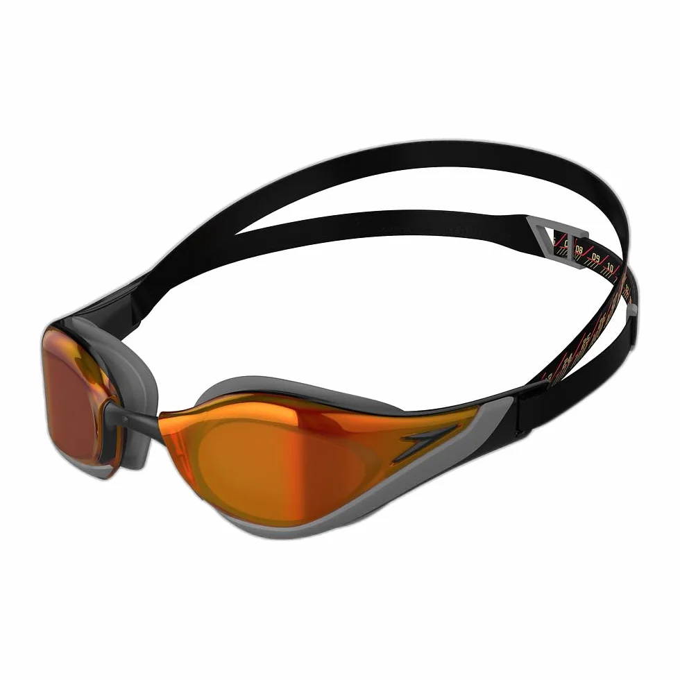 Speedo Unisex okulary do pływania dla dorosłych Fastskin Pure Focus, okulary do zawodów, ochrona przed zaparowaniem, wodoszczelne, czarne/pomarańczowo-złote, rozmiar uniwersalny