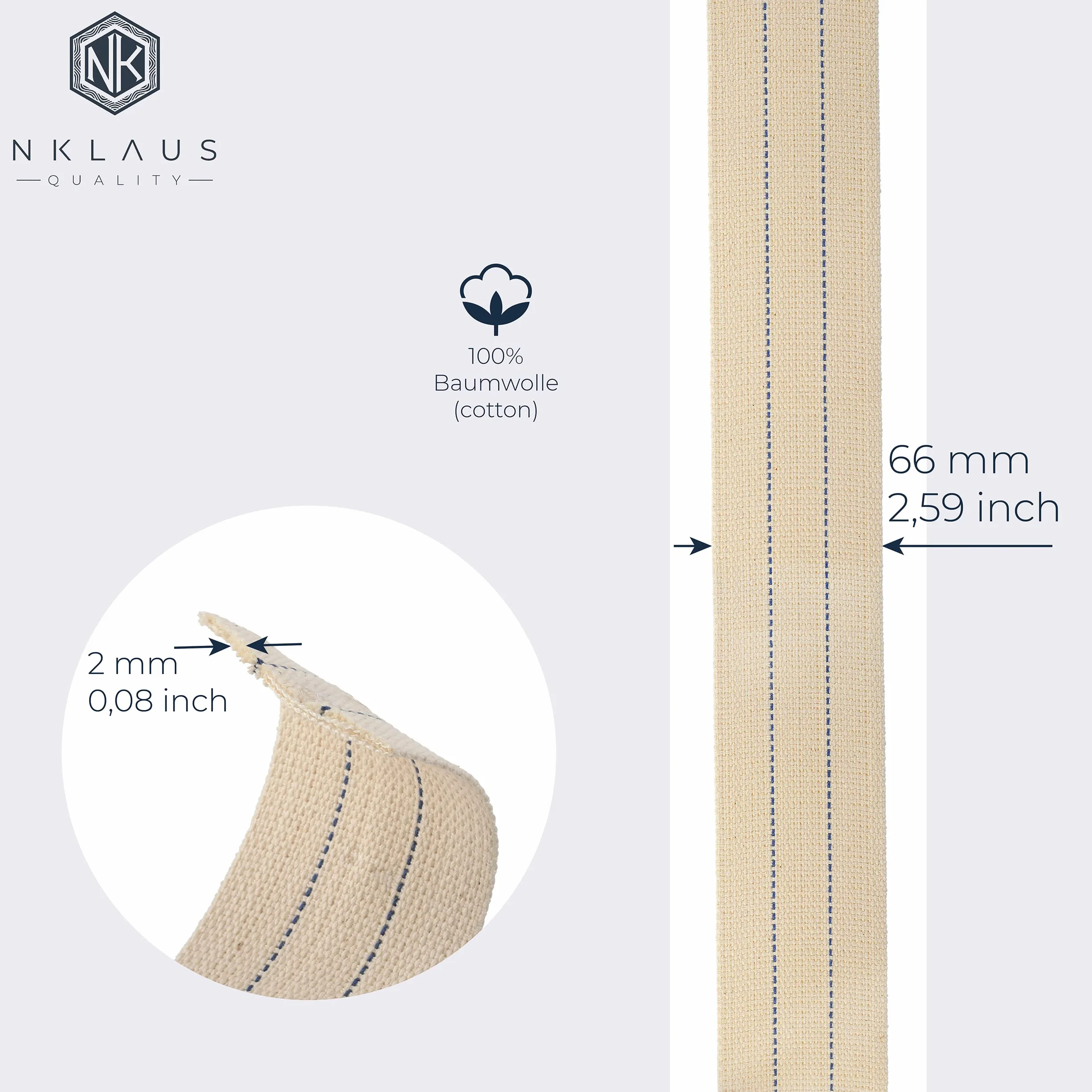 NKlaus knot do lampy 1 metr 66 mm płaski skrętkowy bawełniany do palników olejowych