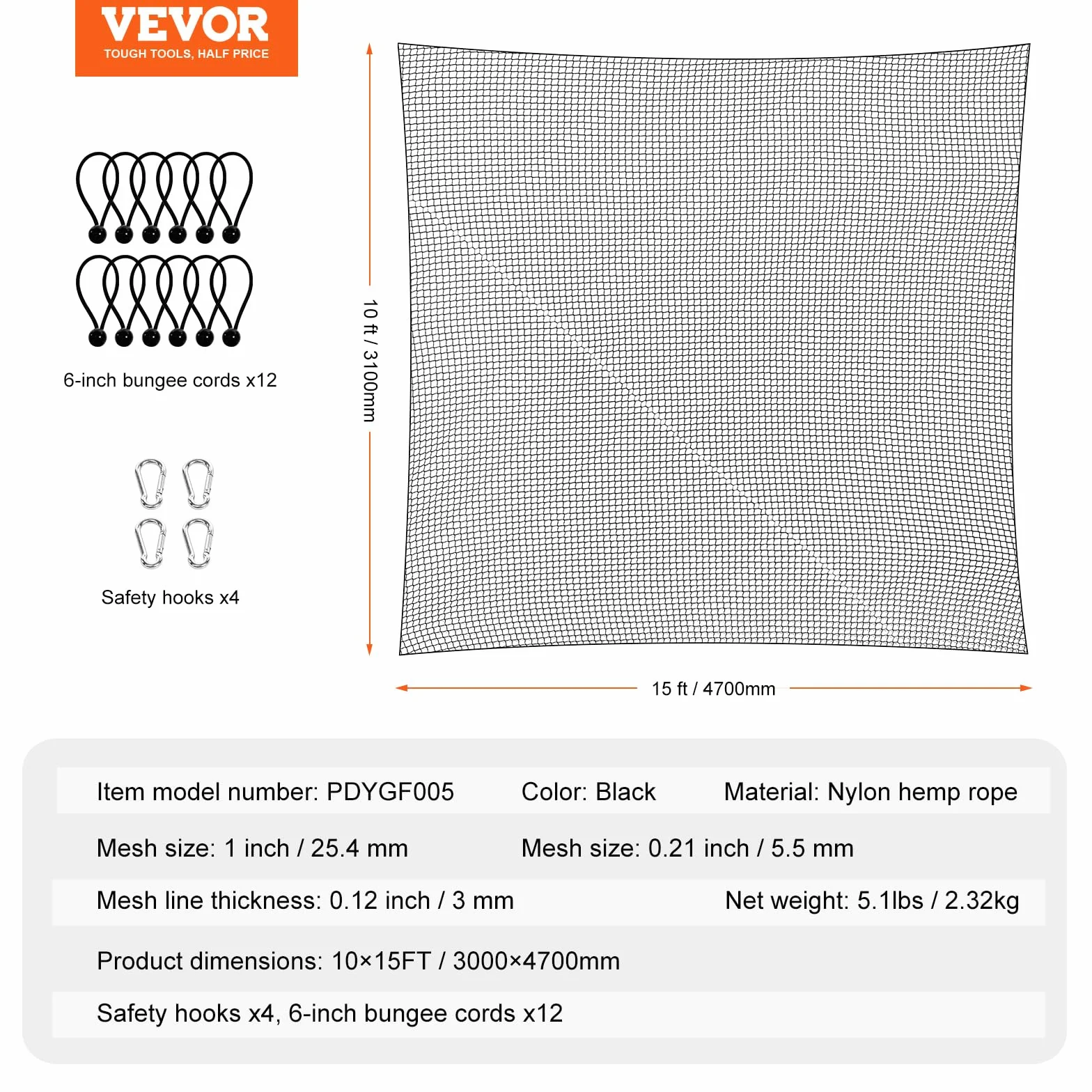 VEVOR Siatka golfowa, 3 x 4,5 m, siatka do ćwiczeń golfowych, wewnętrzna siatka do gry w golfa, baseball, hokej, piłkę nożną, wytrzymała, nylonowa siatka do piłek DIY, sportowa bariera do treningu
