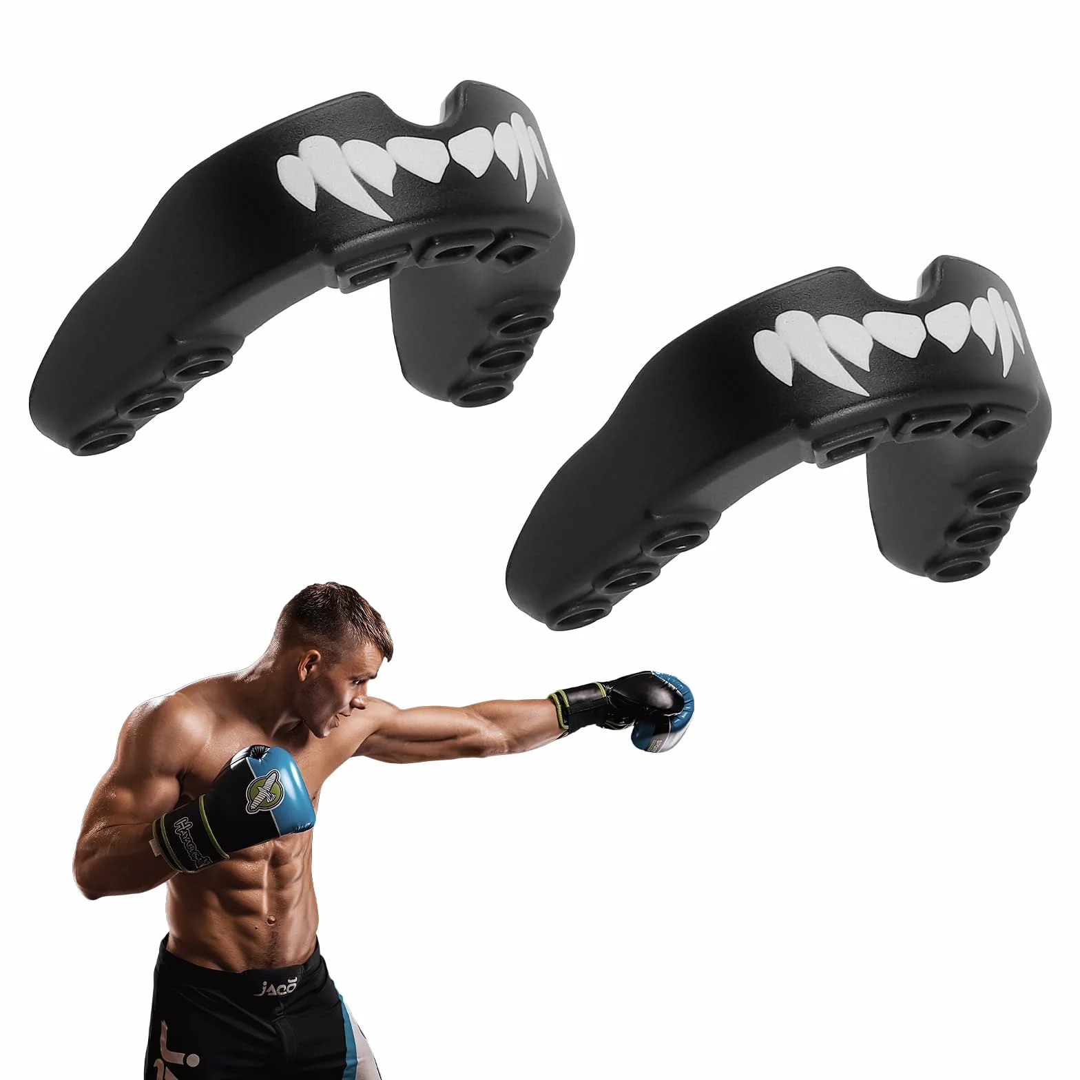 2 sztuki sportowych ochraniaczy na zęby dla dorosłych, do rugby, sportów walki, boksu, hokeja, kickboxingu, wszystkich sportów kontaktowych, kolor czarny