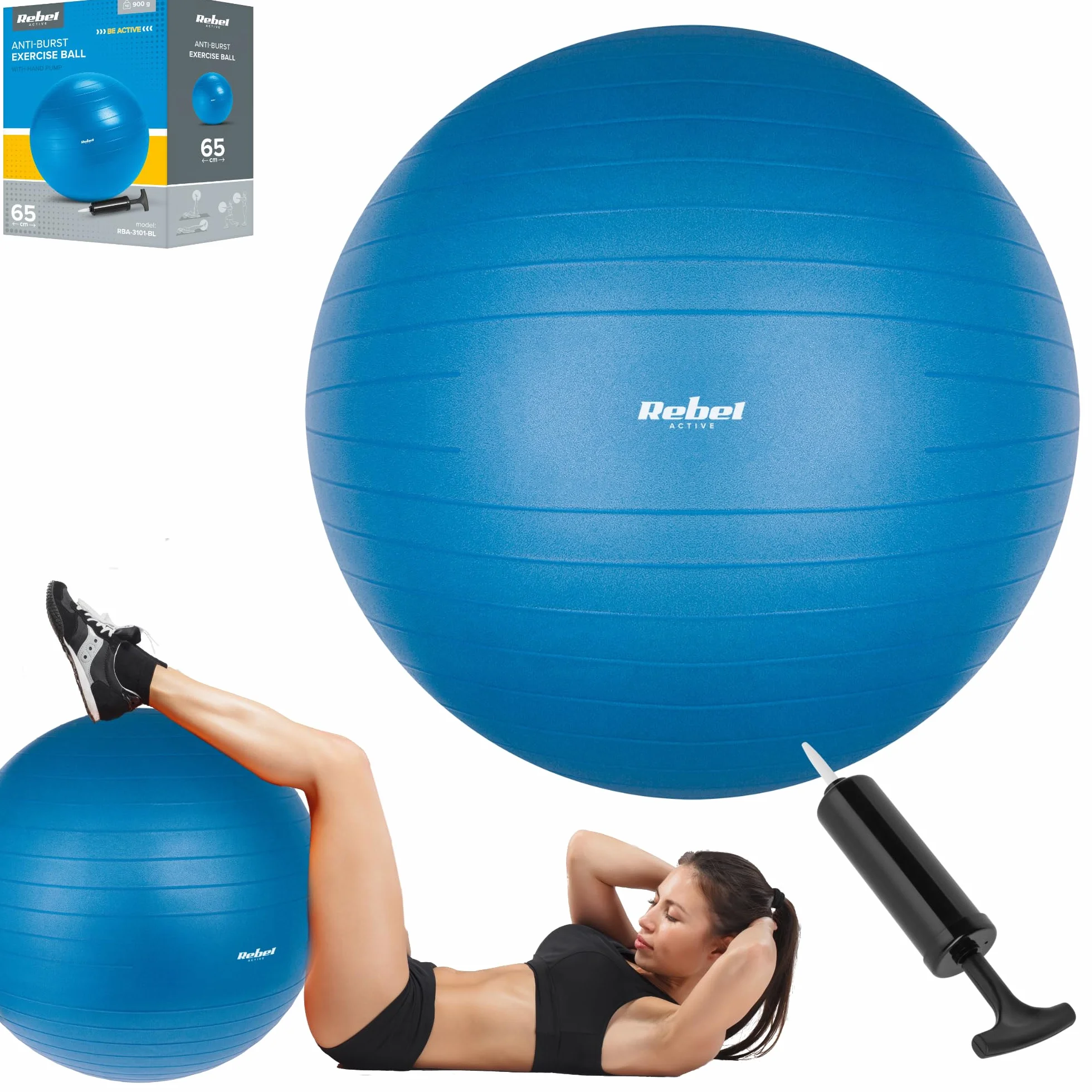 Rebel Electro Piłka Gimnastyczna Rehabilitacyjna 65cm z Pompką Ręczną Niebieska