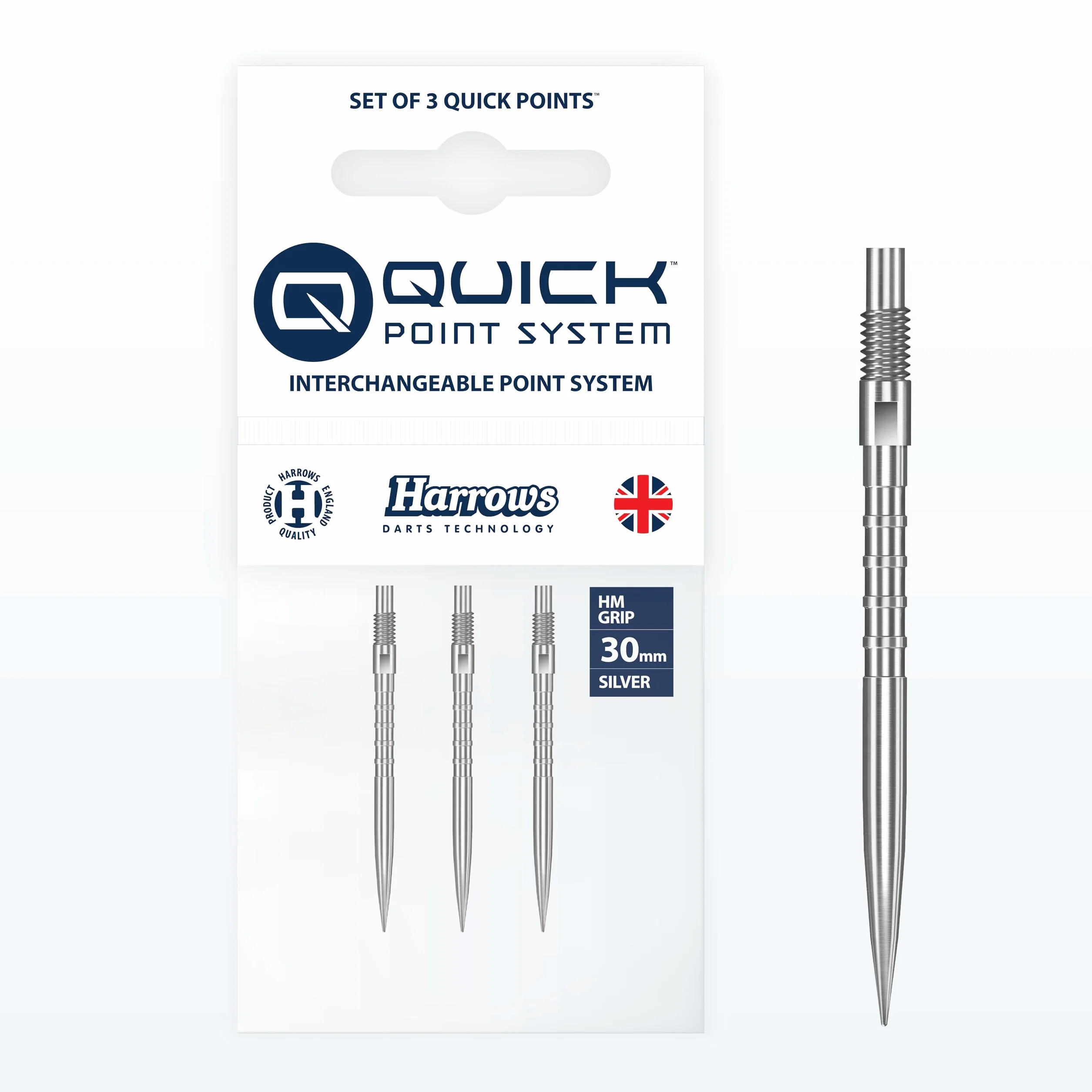 Harrows HM Grip Heavy Metal Quick Points 30 mm srebrny punkty do rzutek