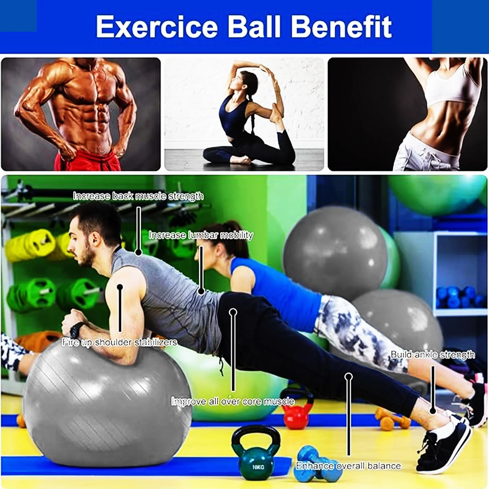 flintronic piłka do ćwiczeń, antypoślizgowa piłka do jogi, piłki fitness, 55 cm bardzo gruba szwajcarska piłka z ręczną pompką do jogi, pilatesu, fitnessu