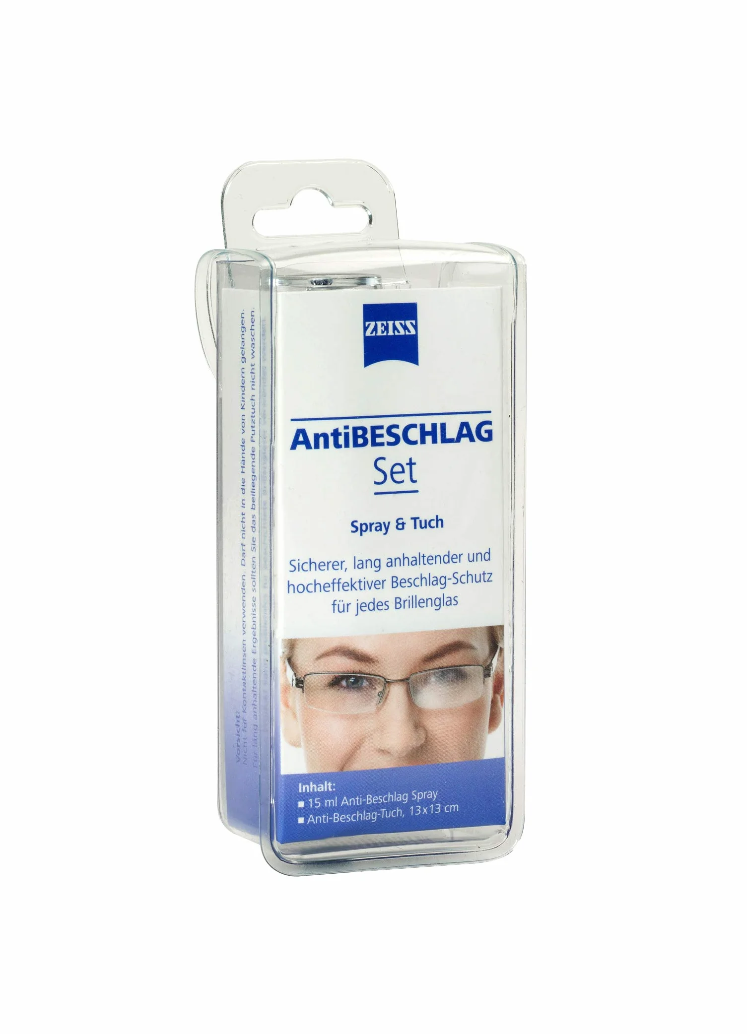 ZEISS Zestaw AntiBESCHLAG (spray 15 ml + chusteczka), skuteczna ochrona przed zaparowaniem szkieł okularów