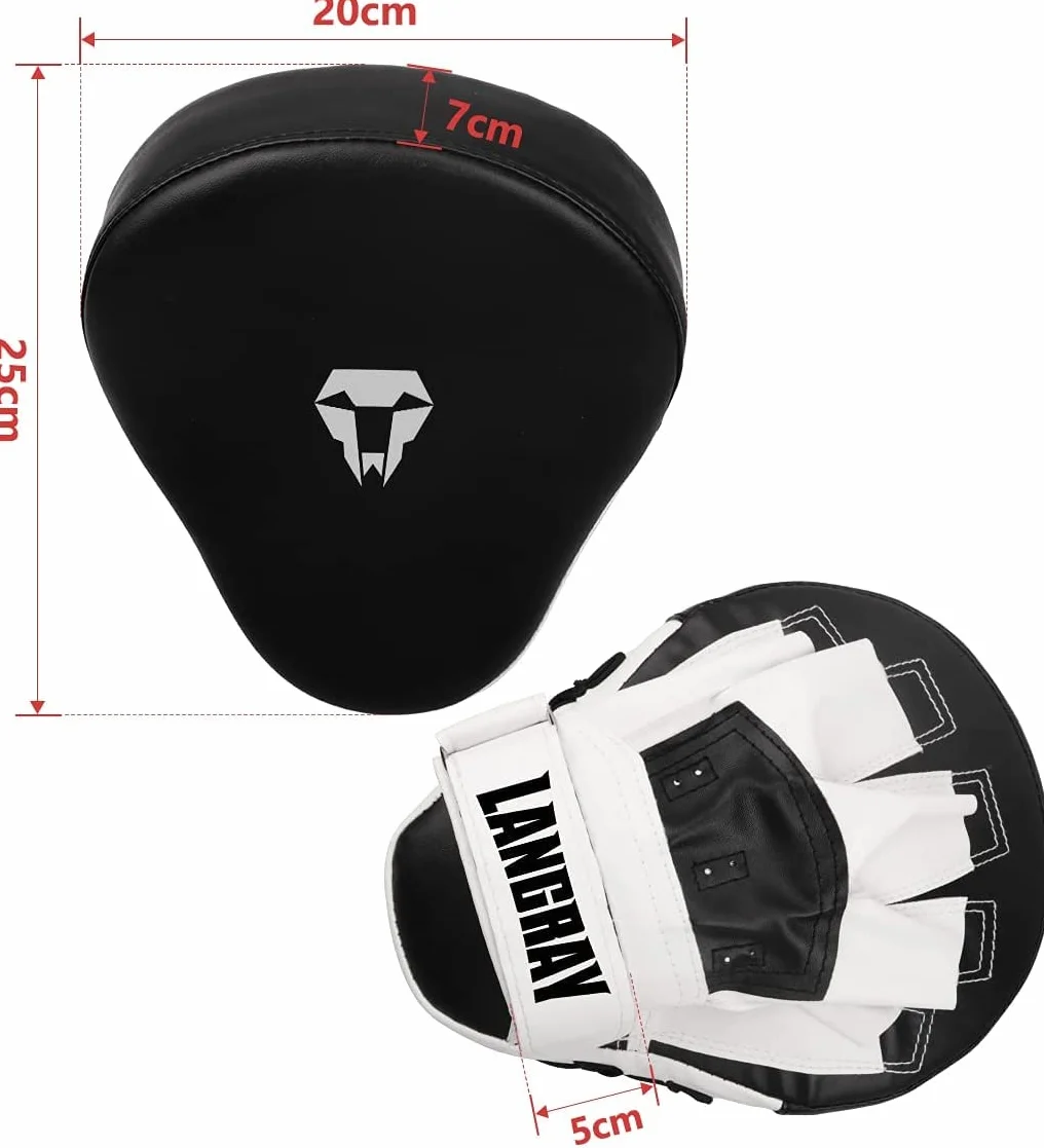 LangRay Rękawice bokserskie, zakrzywione rękawice bokserskie do kickboxingu, MMA, Muay Thai, czarno-białe
