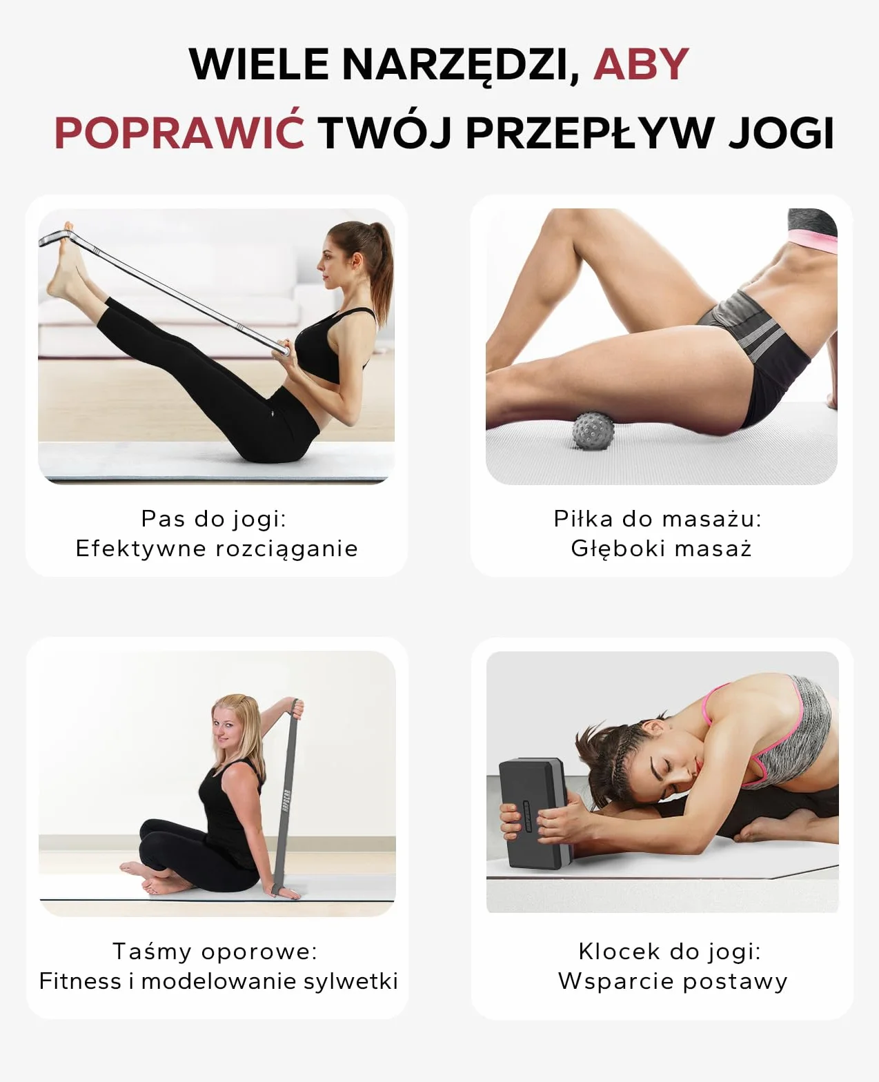 HAPBEAR 2 Klocki do Jogi – 23×15×7,5 cm EVA, Antypoślizgowe i Lekkie, Ergonomiczne, Stabilne do Pilates i Rozciągania – z Paskiem, Taśmami i Piłką do Masażu