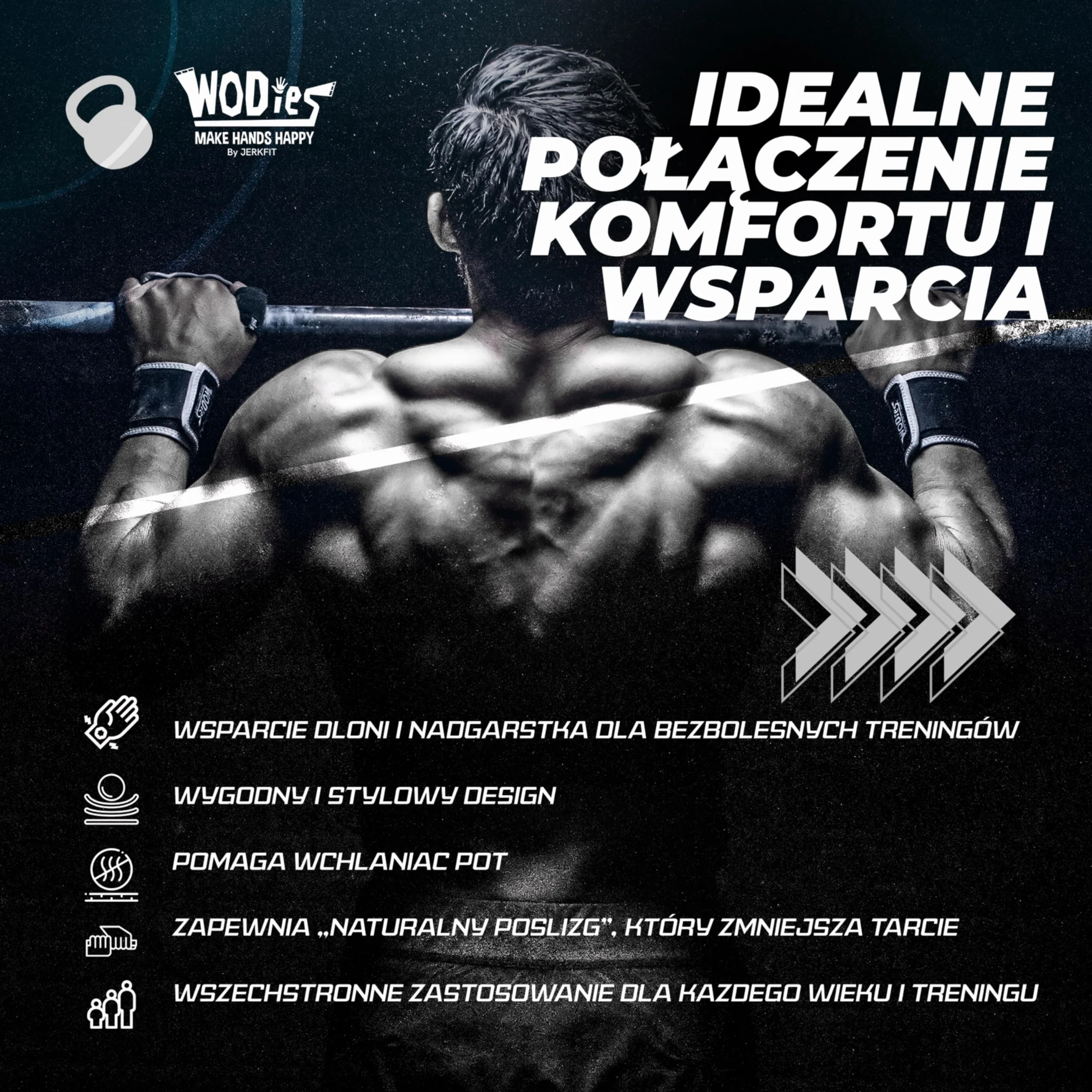 JerkFit WODies 3-otworowe uchwyty gimnastyczne z podparciem nadgarstka, bez lateksu, elastyczny uchwyt do treningu krzyżowego, WOD, podnoszenia ciężarów, wysokiej jakości uchwyty do podnoszenia dla