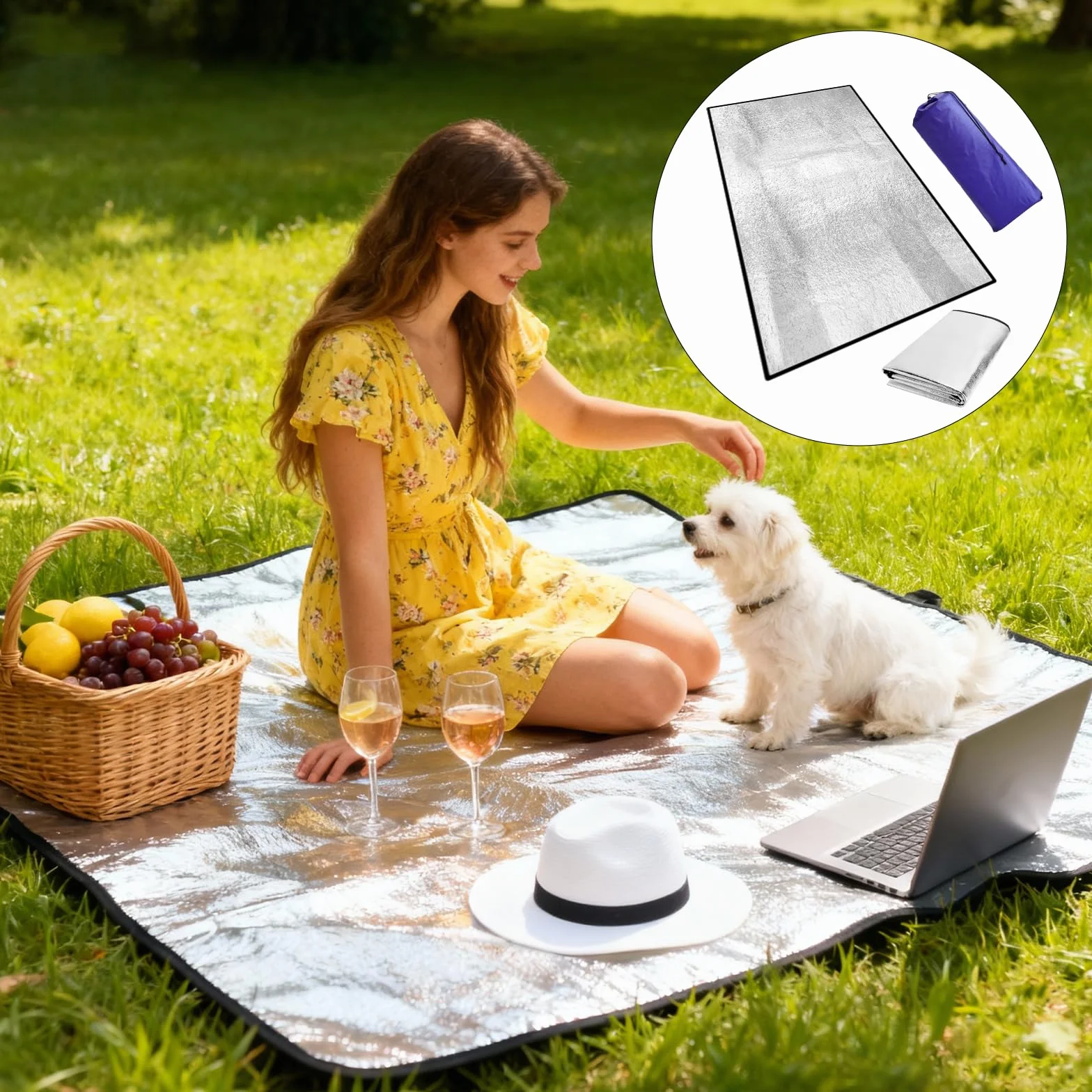 Aluminiowa karimata, mata piankowa, mata do spania, 2 x 1 m, z torbą do noszenia i maską do spania, aluminiowa karimata, składana, z kocem izolacyjnym, mata kempingowa, mata termiczna na kemping do