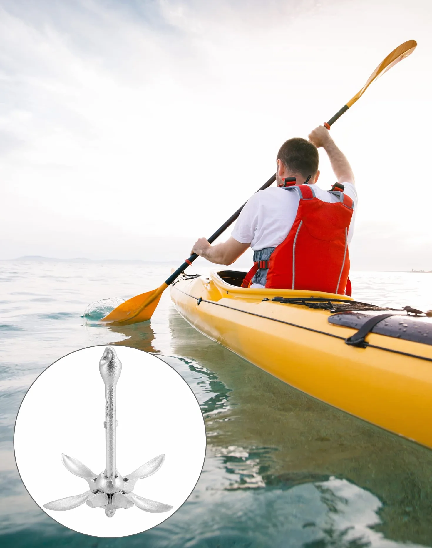 QWORK® Kotwica do łodzi 1.5 kg, składana kotwica, w tym 10-metrowa lina kotwiczna, kula boja i torba do przechowywania, do kajaków, canoe i skuterów wodnych