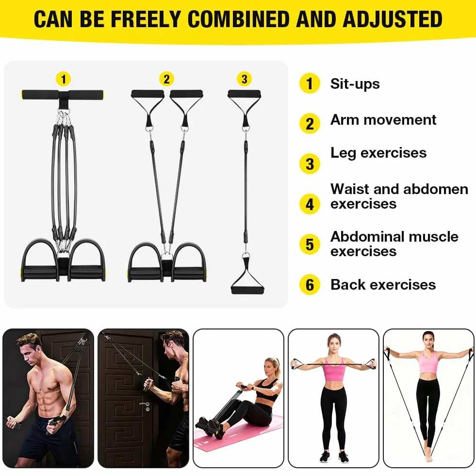 Flintronic Regulowany ekspander do klatki piersiowej, taśmy oporowe fitness z 3 strunami, regulowane taśmy oporowe z uchwytami, trener brzucha, wielofunkcyjny trener do domu, kolor czarny