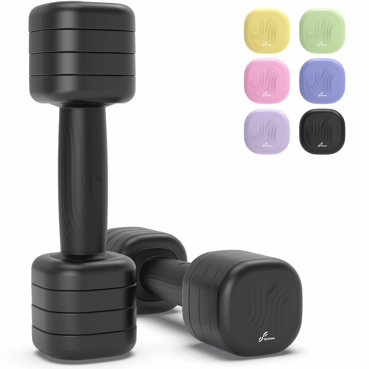 Sportneer Regulowane hantle dla kobiet – krótkie hantle zestaw 2 sztuk (po 1 – 2,5 kg) z antypoślizgowym uchwytem z tworzywa TPU, regulowany zestaw hantli 4 w 1 do sprzętu fitness do domu, na siłownię