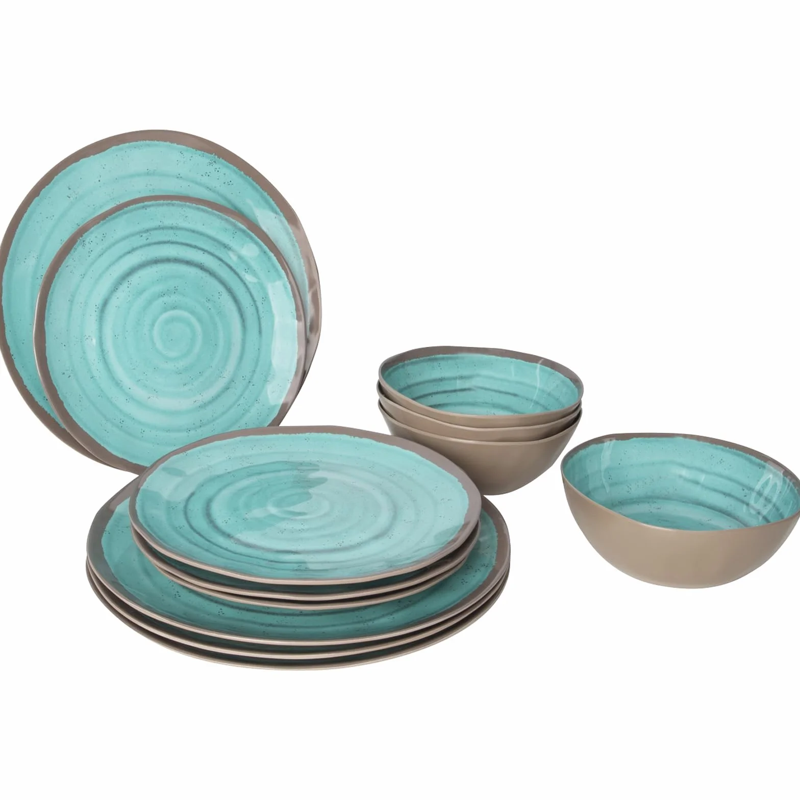 Bo-Camp Zastawa stołowa - 100% melamina - 12 sztuk - Halo - Aqua/Terakota