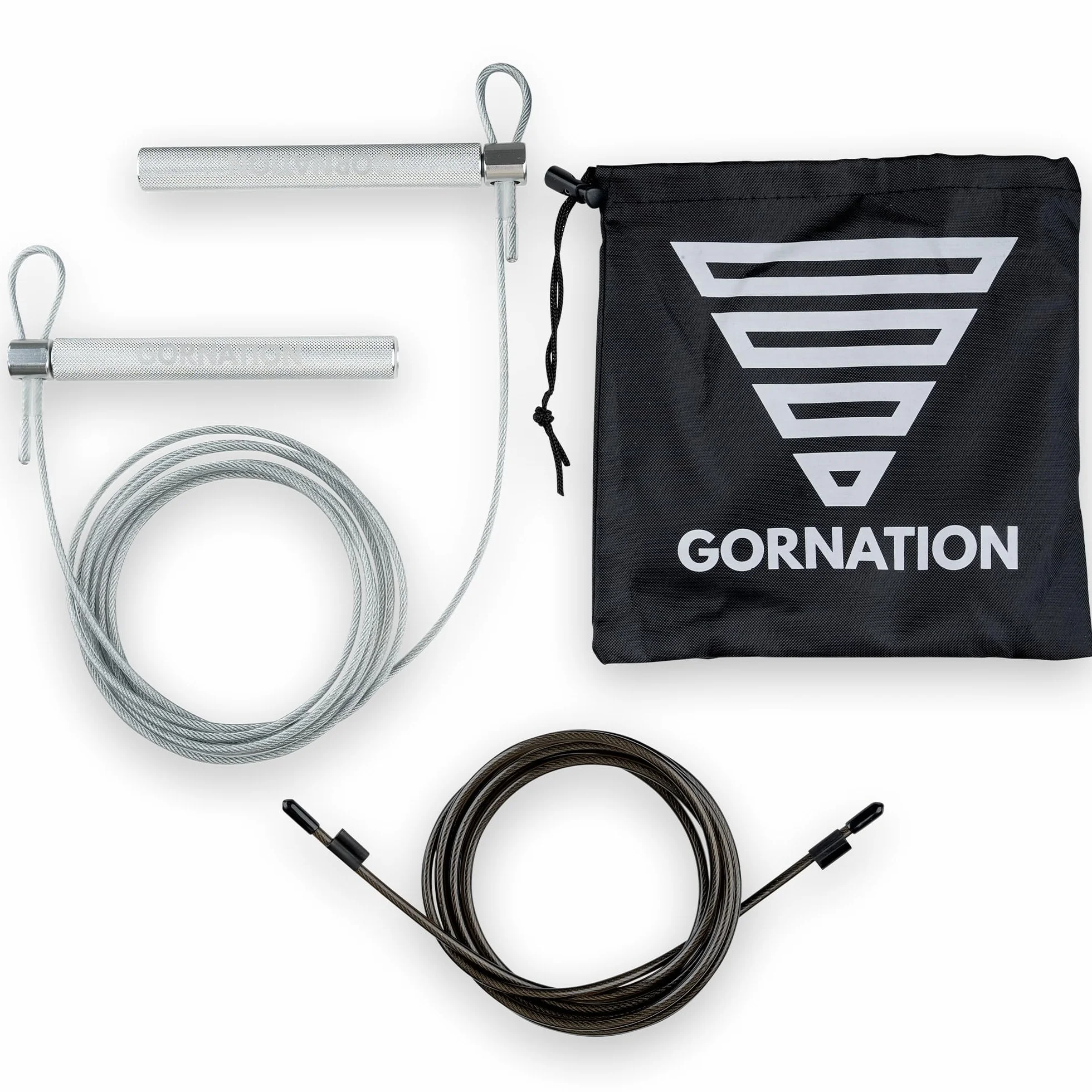 GORNATION Skakanka - regulowana profesjonalna skakanka z łożyskiem kulkowym - do fitnessu, boksu, speed-rope, z antypoślizgowymi uchwytami i aluminiowymi linami