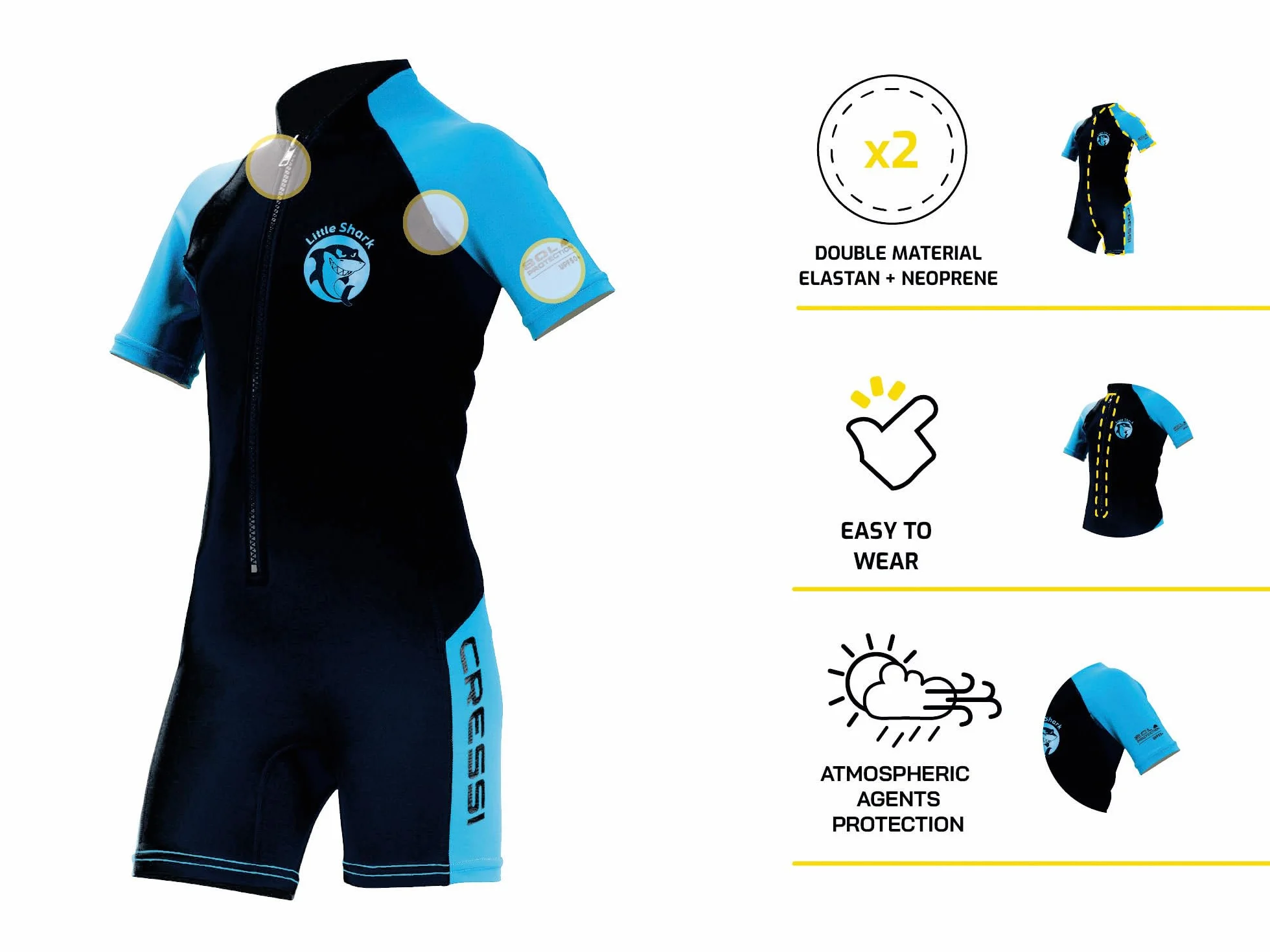 Cressi Pianka z neoprenu dla dzieci Unisex-Youth Little Shark Shorty Wetsuit