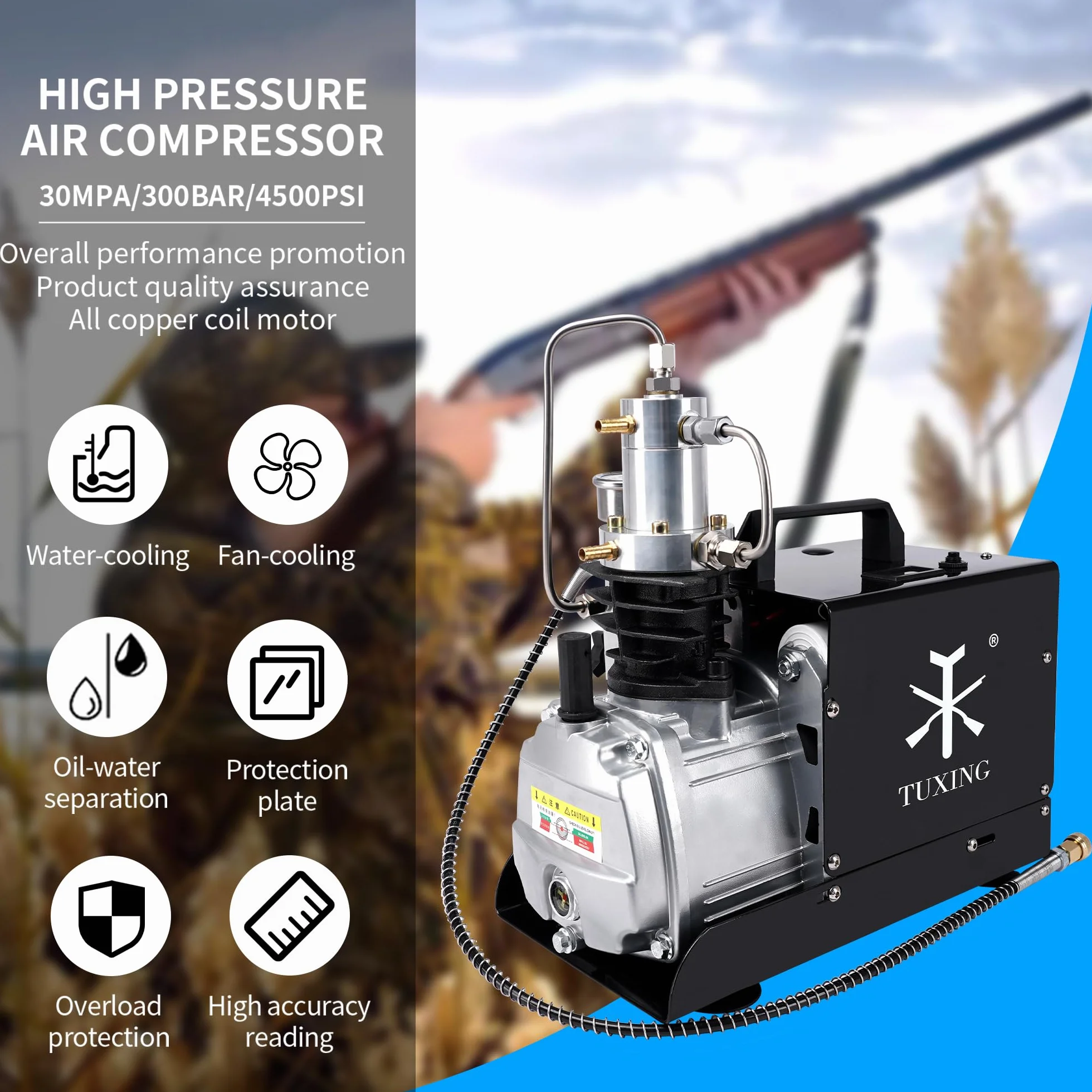 TUXING Sprężarka PCP 4500Psi 30Mpa 220V wysokociśnieniowa elektryczna
