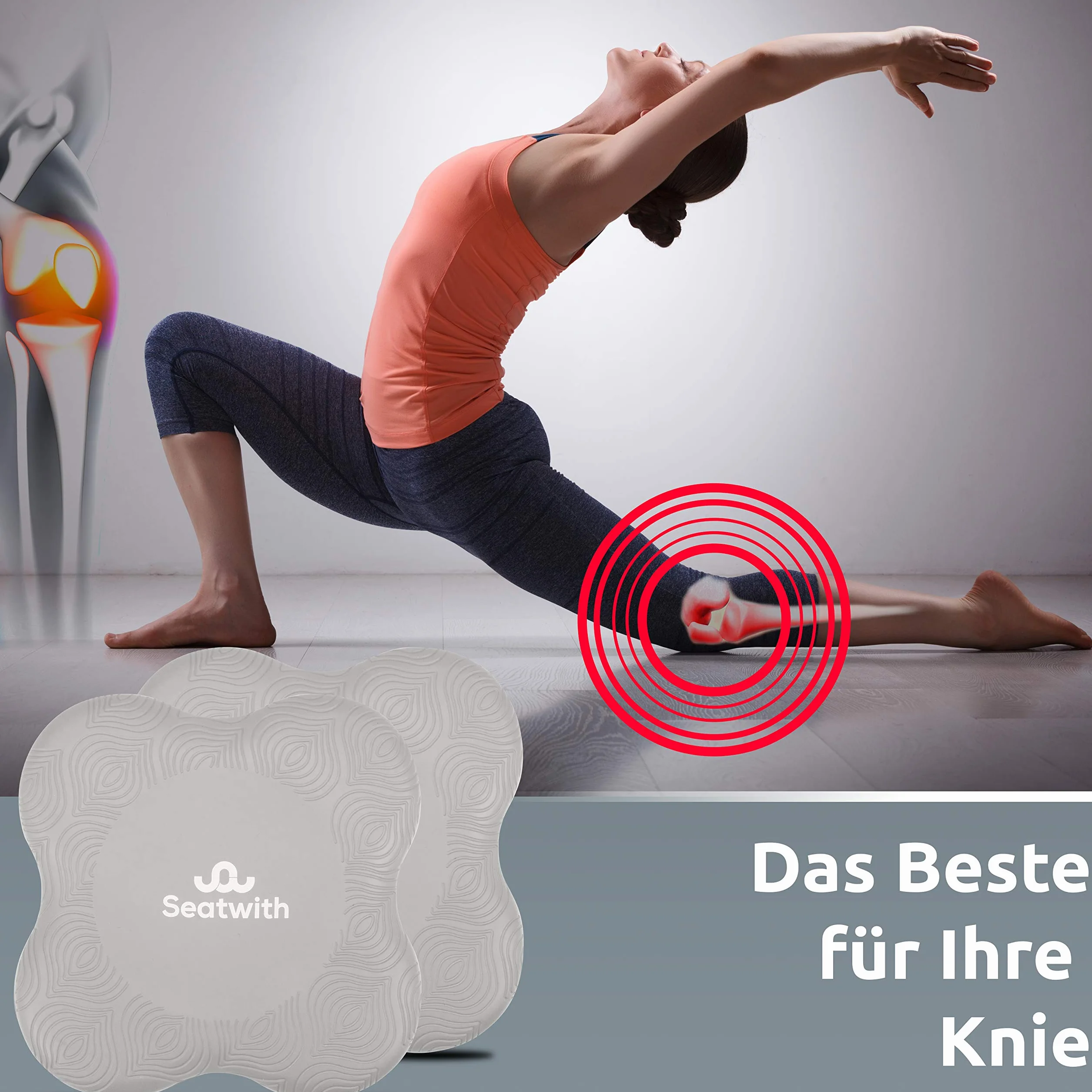 Poduszka na kolana do jogi, zestaw 2 szt., z workiem transportowym + instrukcja treningowa PDF, maksymalne odciążenie i wsparcie kolan, nadgarstki i łokcie, 20 x 20 cm, fitness pilates