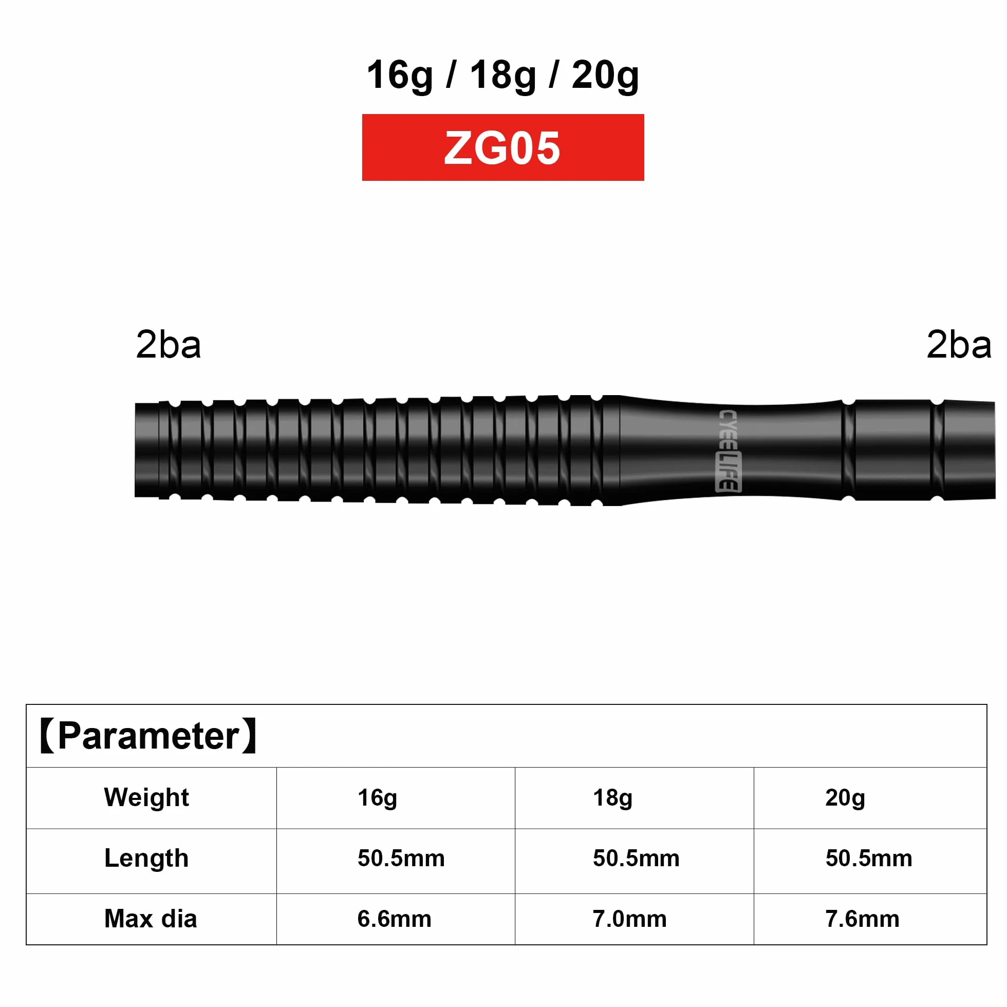 CyeeLife 16g Wolfram Soft Dart Barrels 90% ZG05 czarny