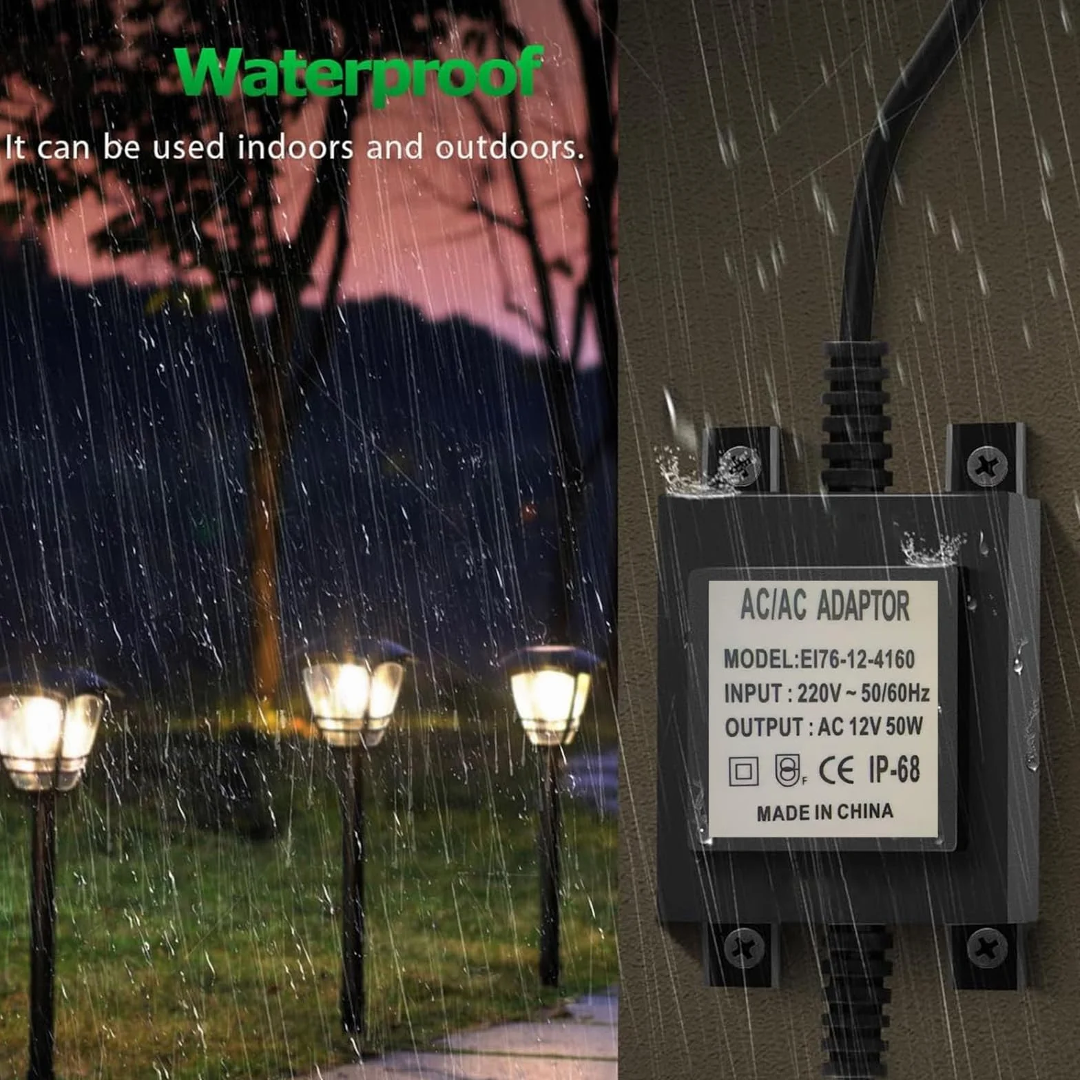 Transformator LED 12 V AC/AC 50 W IP68 zewnętrzny zasilacz sieciowy 220 V 12 V