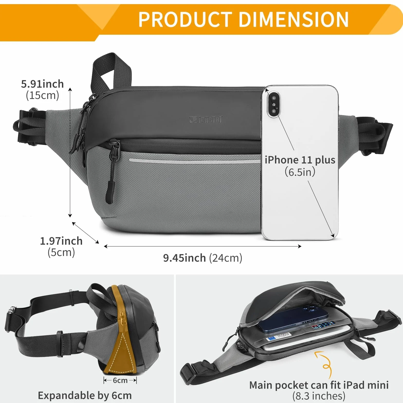Huntvp Torba nerka dla mężczyzn i kobiet sportowa torba na ramię Fanny Pack Bag z regulowanym paskiem Unisex Rozszerzalna wodoodporna torba na ramię do pieszych wycieczek kolarskich Trekking na