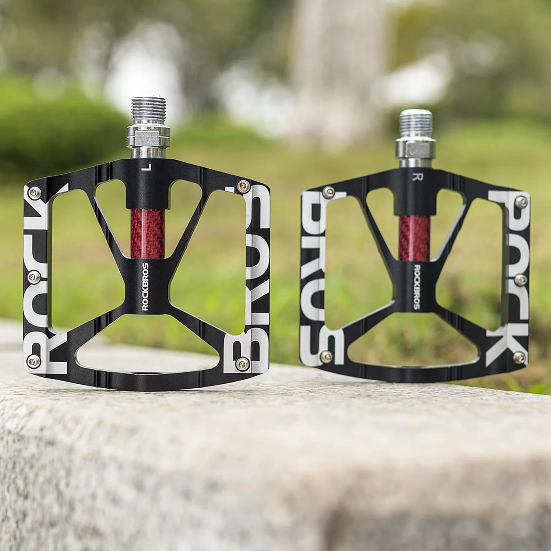 ROCKBROS Pedały Rowerowe 9/16 "Pedały MTB ze Stopu Aluminium z Uszczelnionymi Łożyskami Pedały Antypoślizgowe Czarny/Czerwony