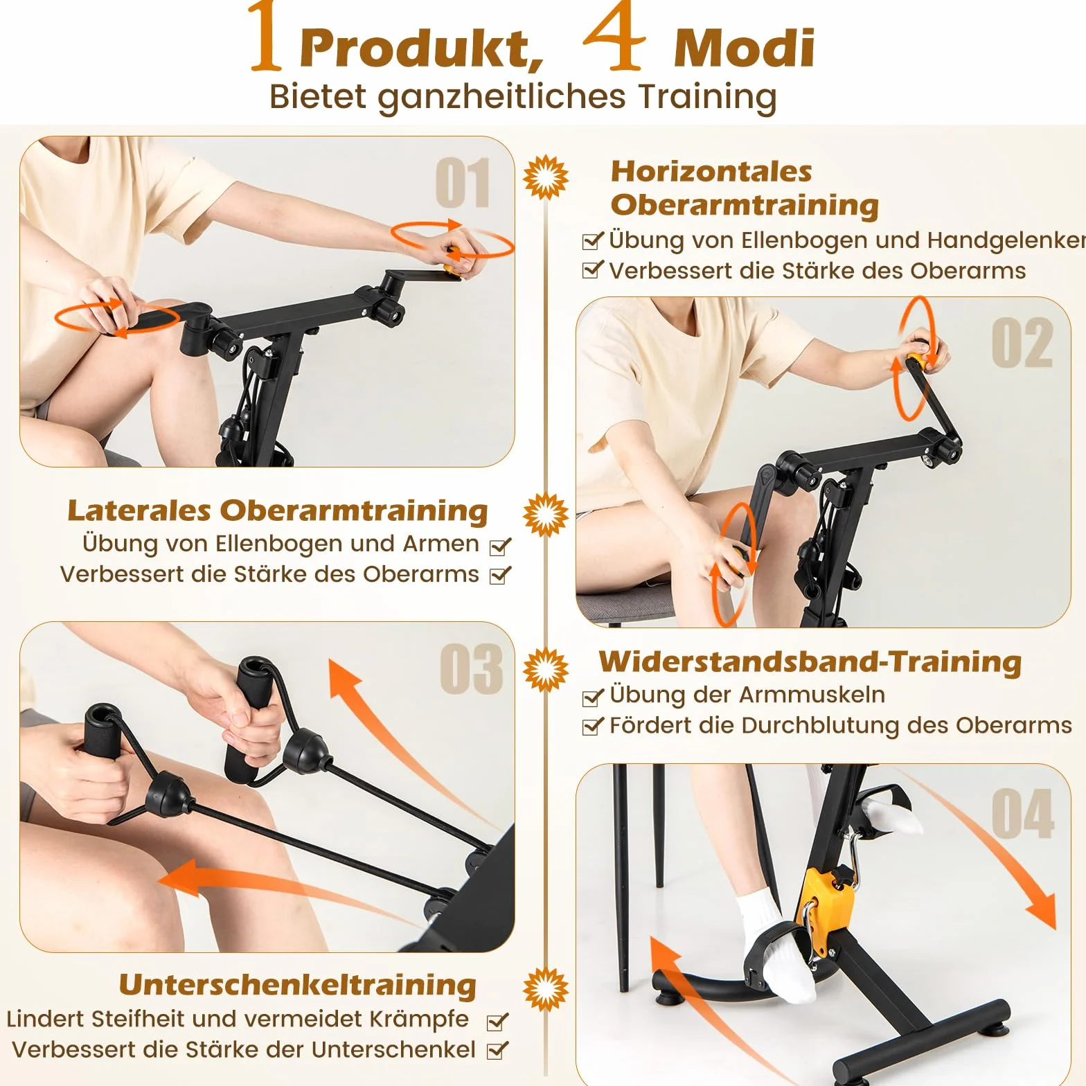 COSTWAY trener ramion i nóg, rowerek domowy z pedałami Mini Stepper Fitnessbike, 9-stopniowa regulacja & 53 x 43 x 73-102 cm, idealny dla seniorów